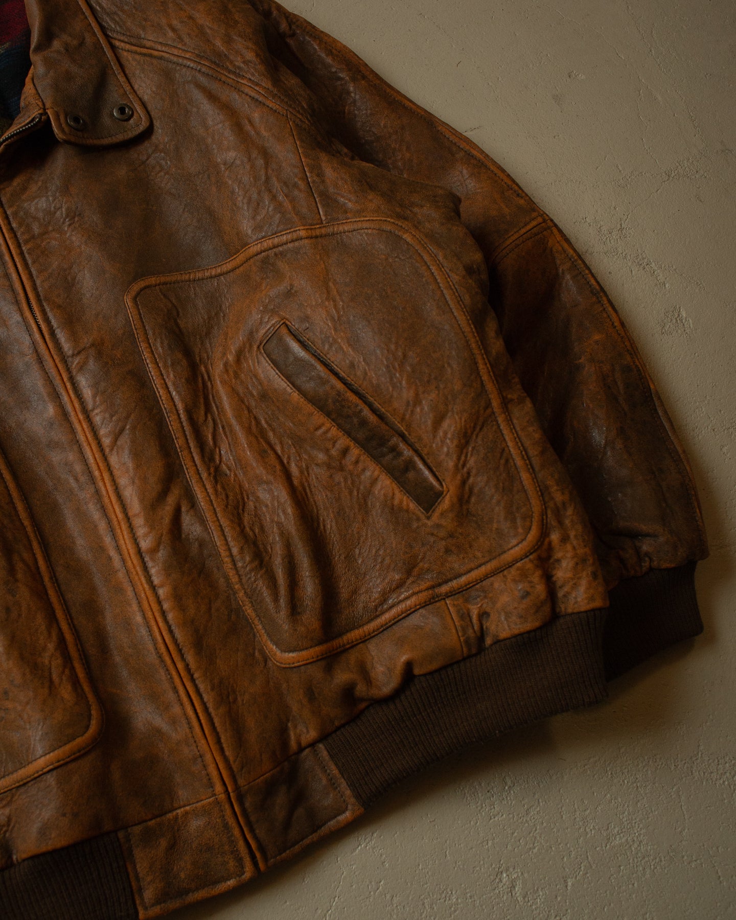 90s John Baner Faded Leather Bomber brown - XL/XXL