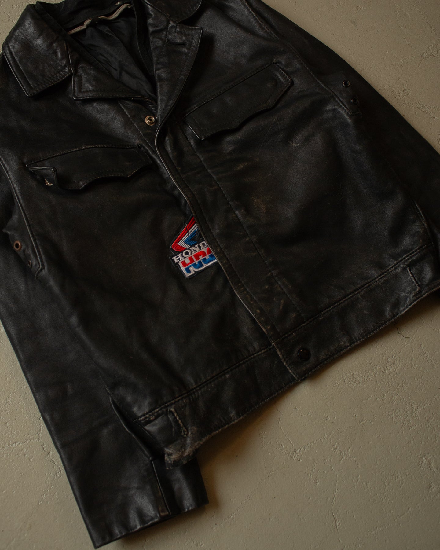 80s Worn-in Polizei Leather Jacket black - S/M