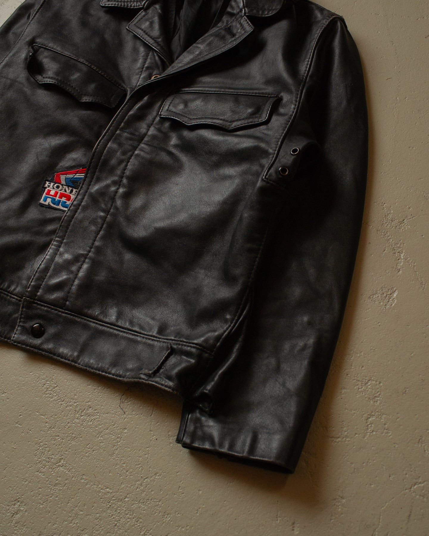 80s Worn-in Polizei Leather Jacket black - S/M