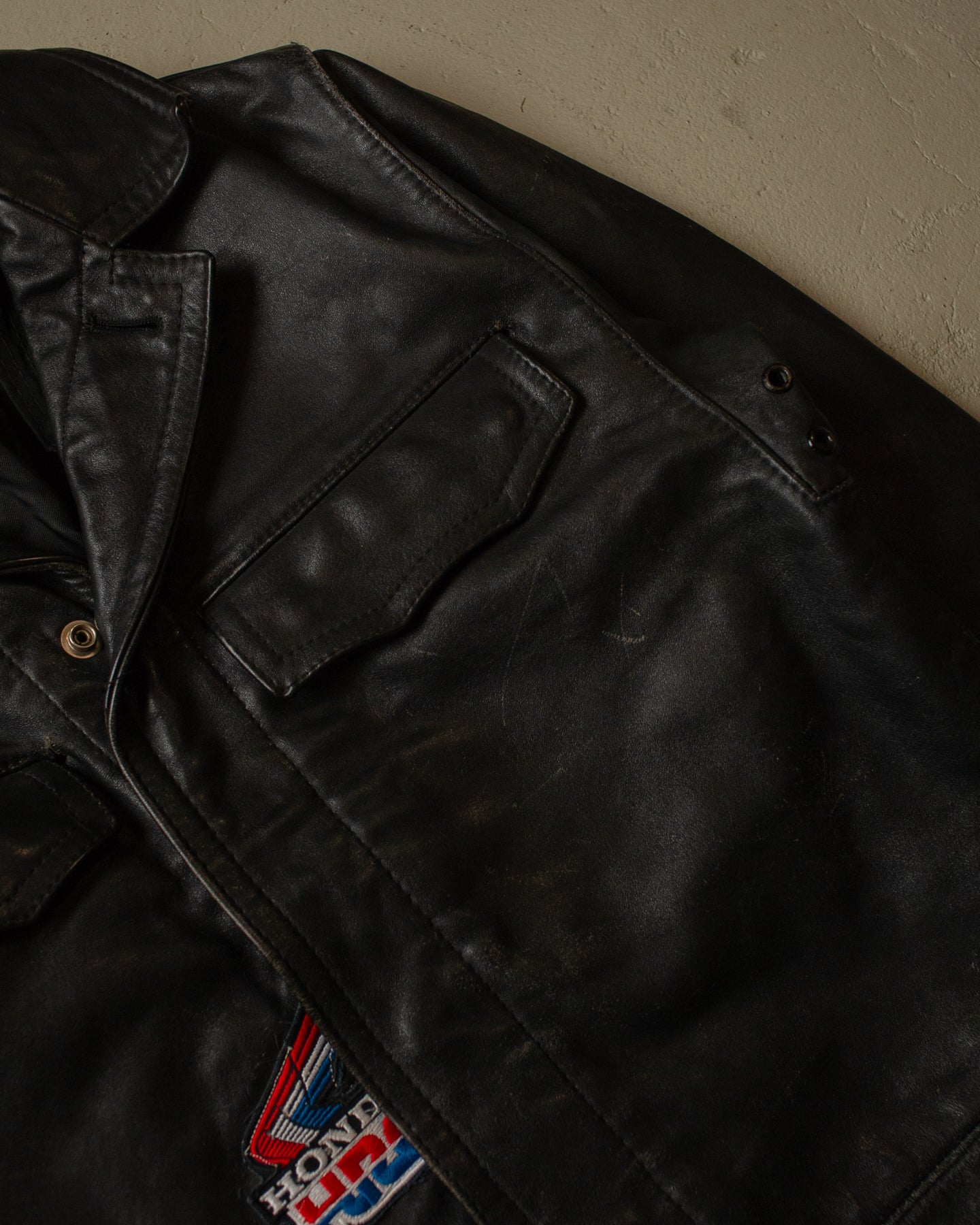 80s Worn-in Polizei Leather Jacket black - S/M