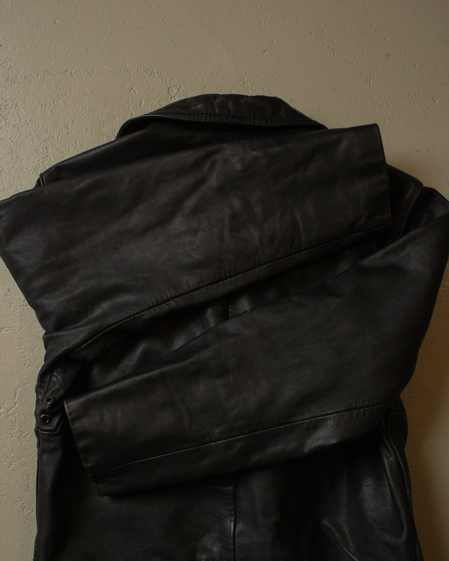 80s Worn-in Polizei Leather Jacket black - S/M