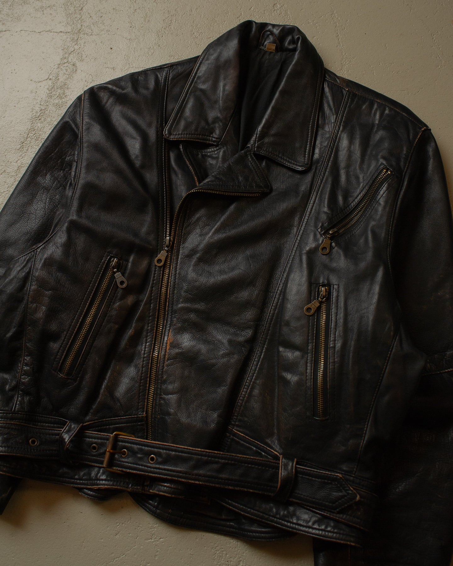 80s/90s Leather Bomber Jacket black - M