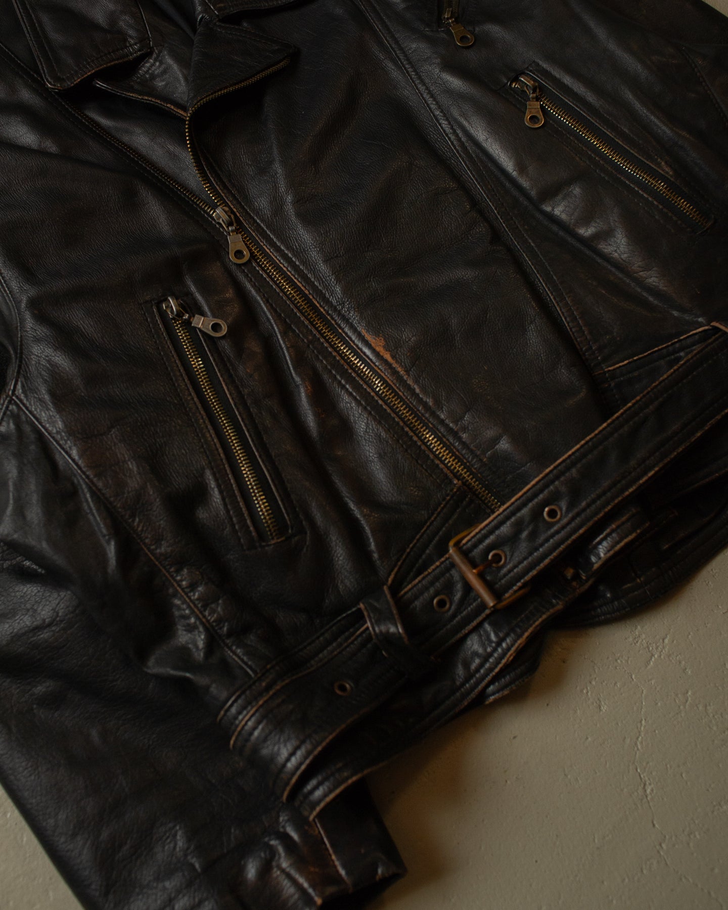 80s/90s Leather Bomber Jacket black - M