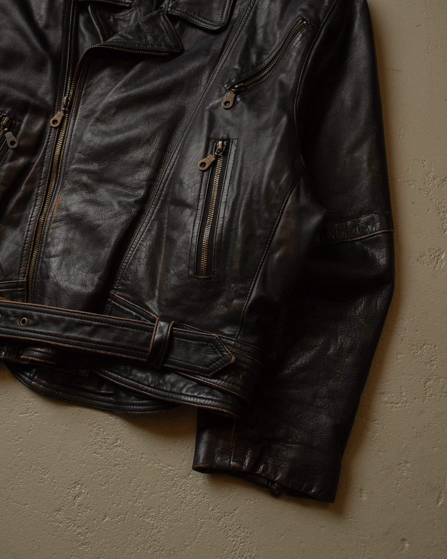 80s/90s Leather Bomber Jacket black - M