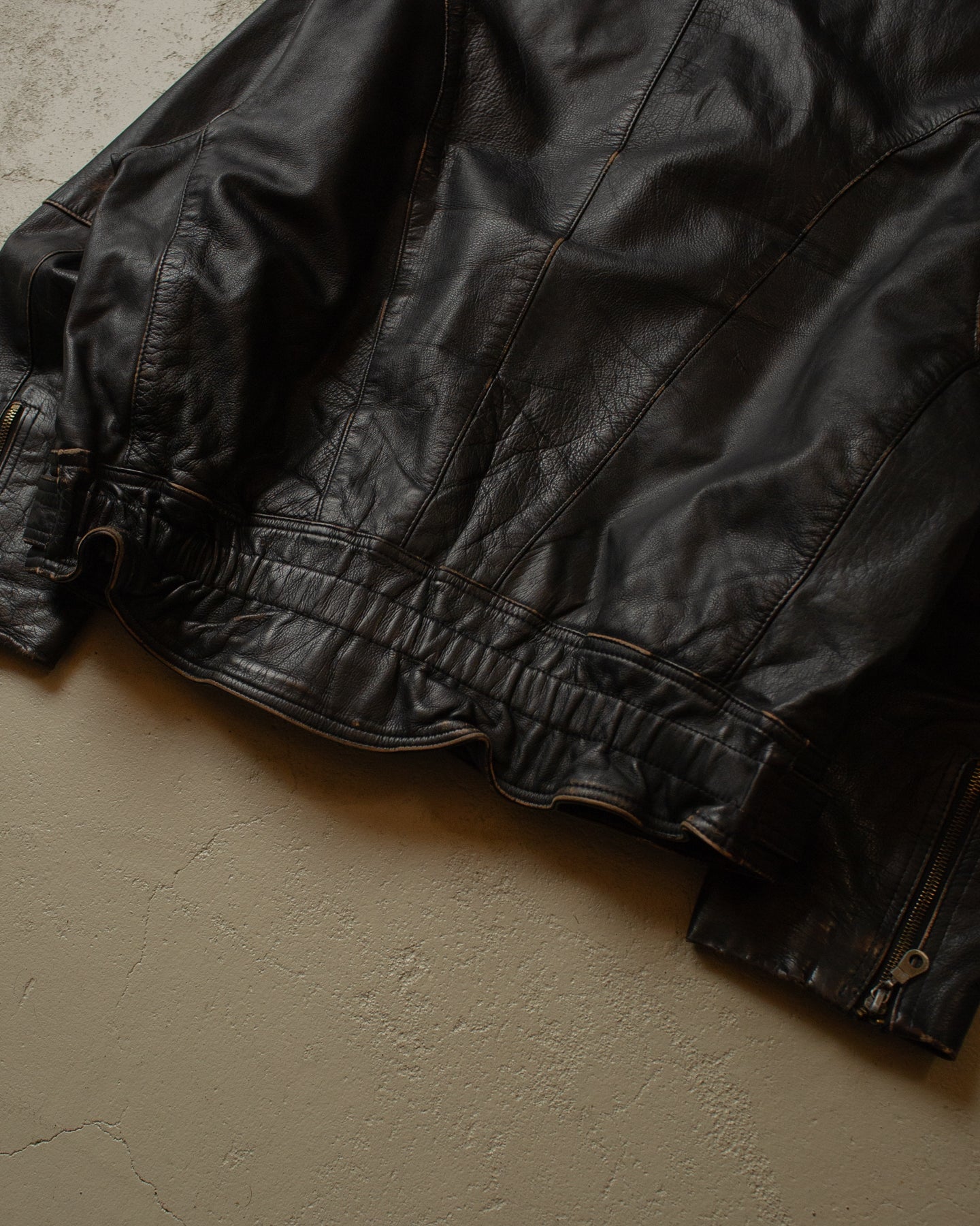 80s/90s Leather Bomber Jacket black - M