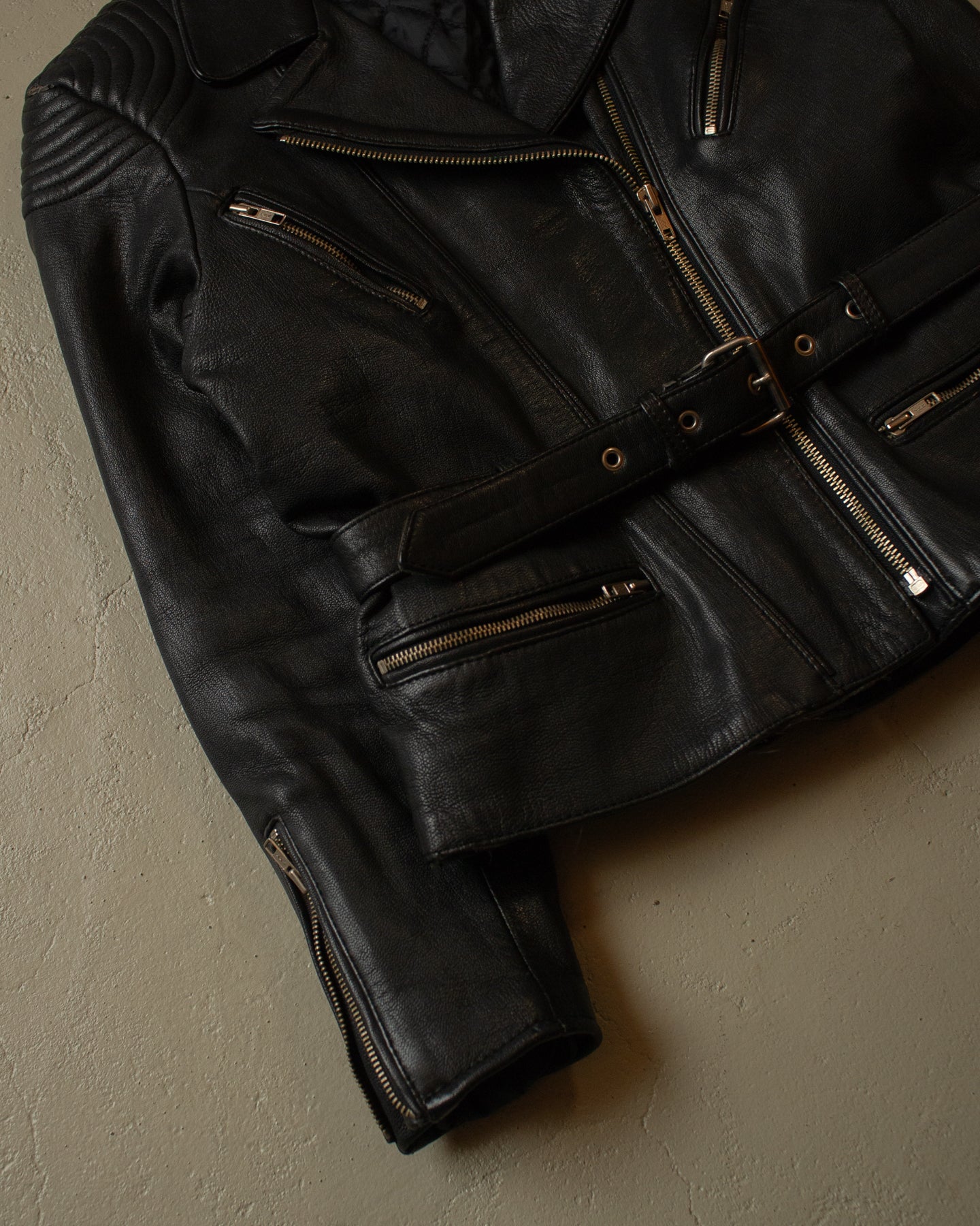 80s Biker Leather Jacket black - XS/S