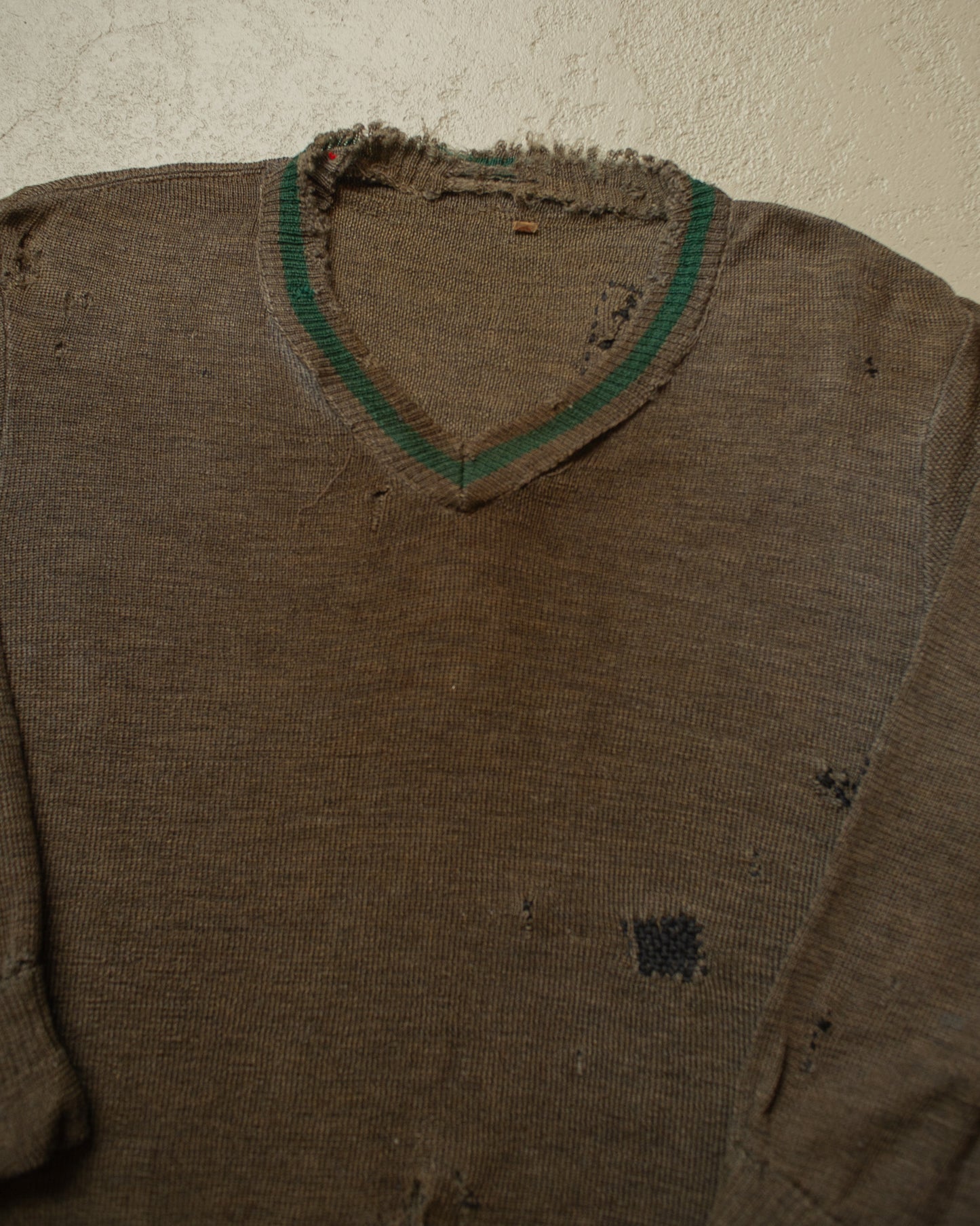 1940s thrashed WW2 German Army V-Neck Knit Sweater grey - M