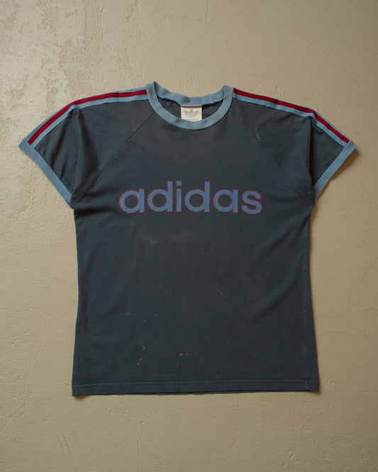 1999 Faded Adidas Ringer T-shirt blue - L