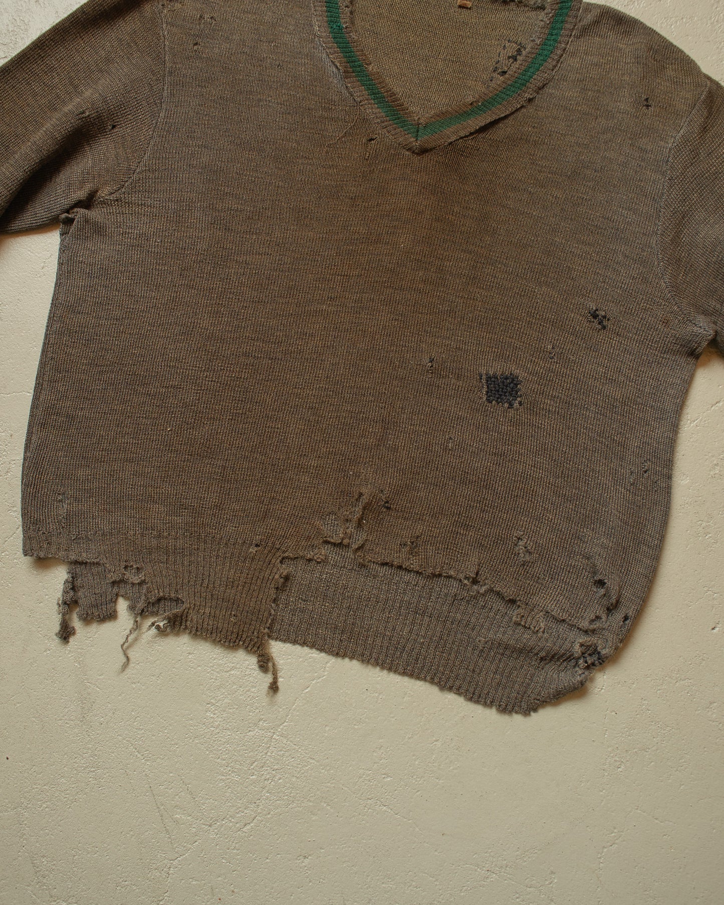 1940s thrashed WW2 German Army V-Neck Knit Sweater grey - M