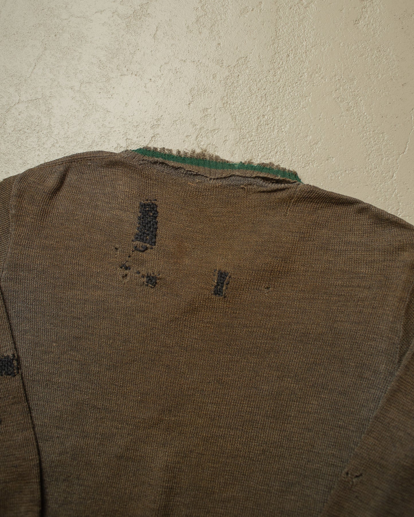 1940s thrashed WW2 German Army V-Neck Knit Sweater grey - M