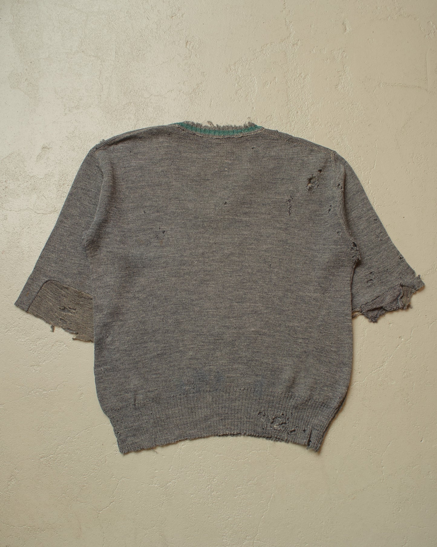 1940s thrashed WW2 German Army V-Neck Knit Sweater grey - M/L