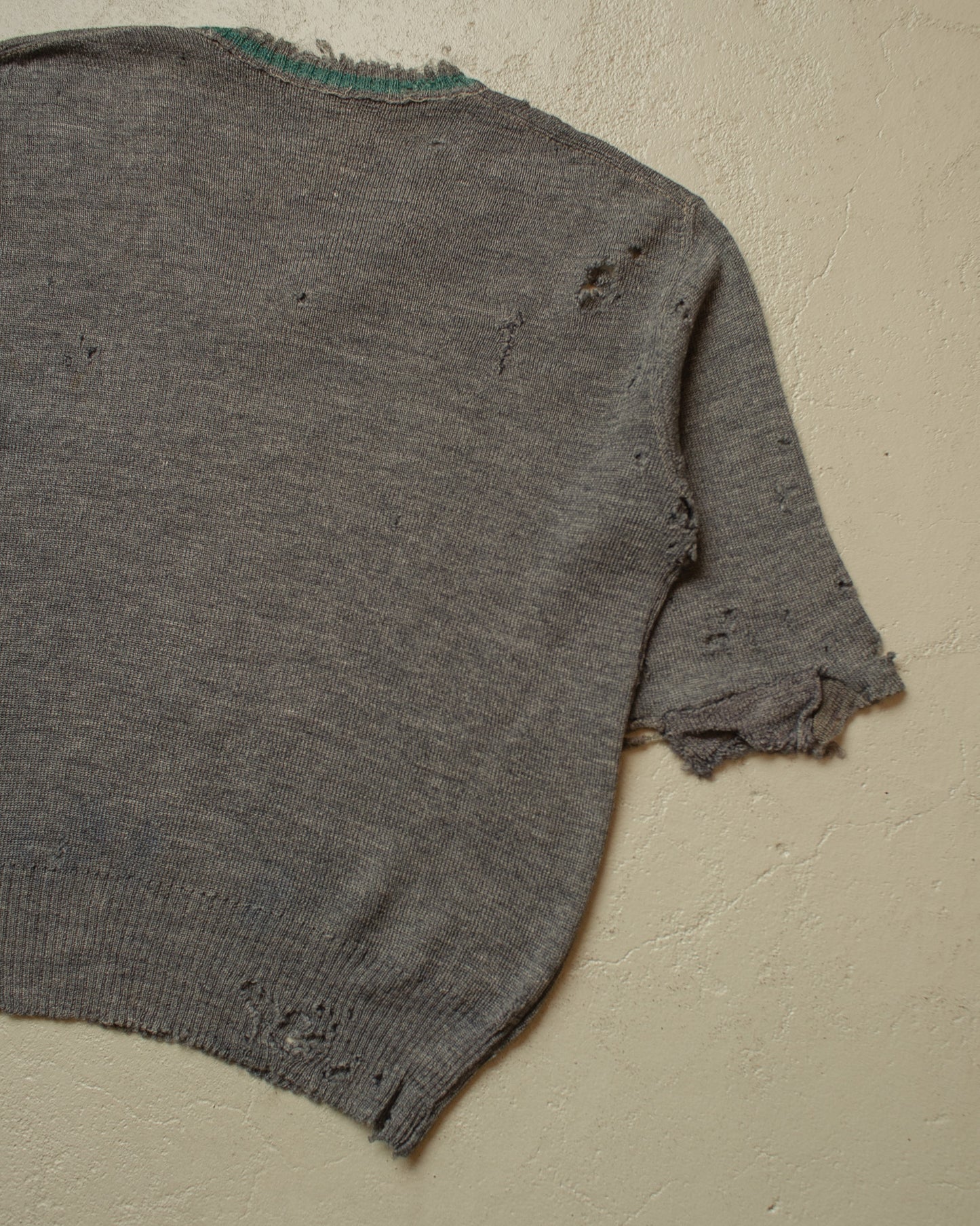 1940s thrashed WW2 German Army V-Neck Knit Sweater grey - M/L