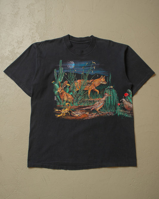 1990s Wildlife Wraparound Print T-shirt black - XL/XXL