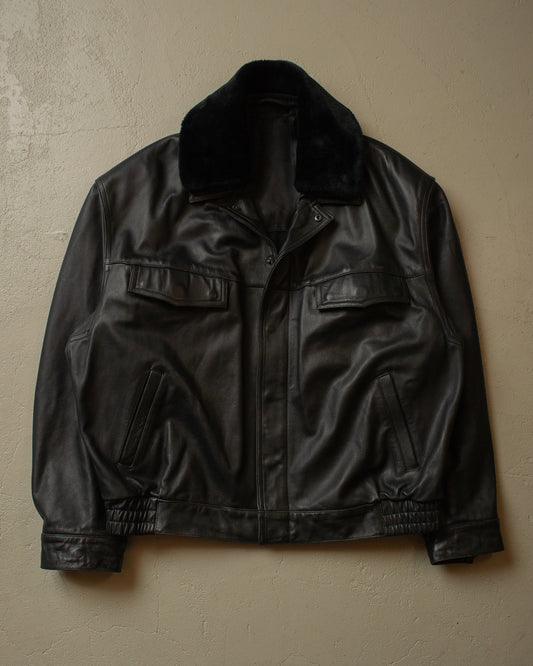 1993 Harro Polizei/Zoll Leather Bomber Jacket black - XL/XXL