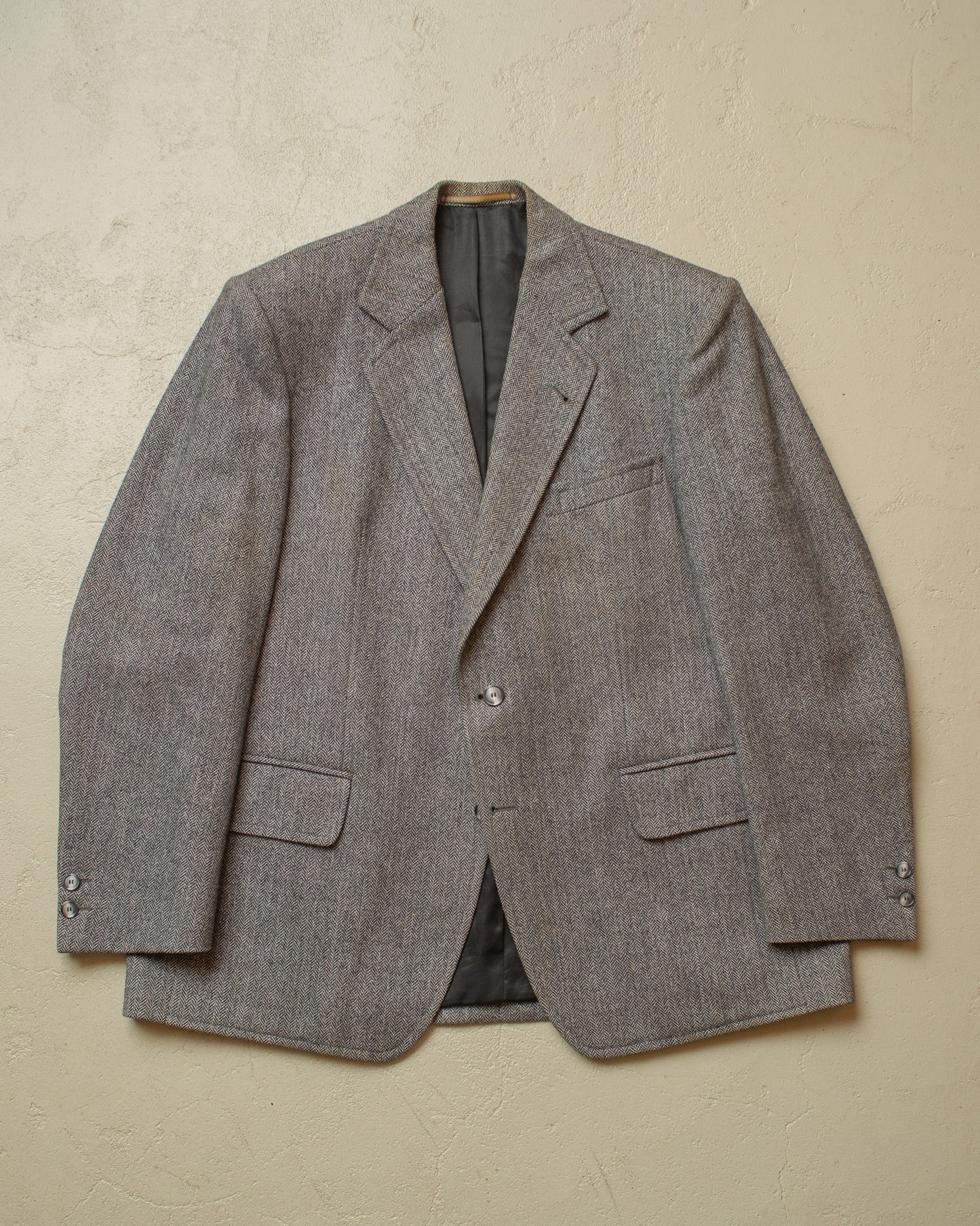 1940s German Herringbone Wool Suit Jacket grey - L/XL