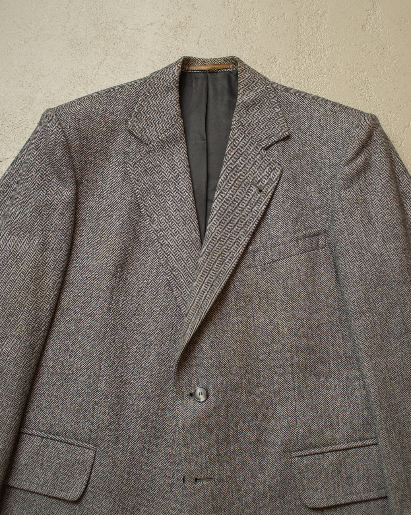 1940s German Herringbone Wool Suit Jacket grey - L/XL