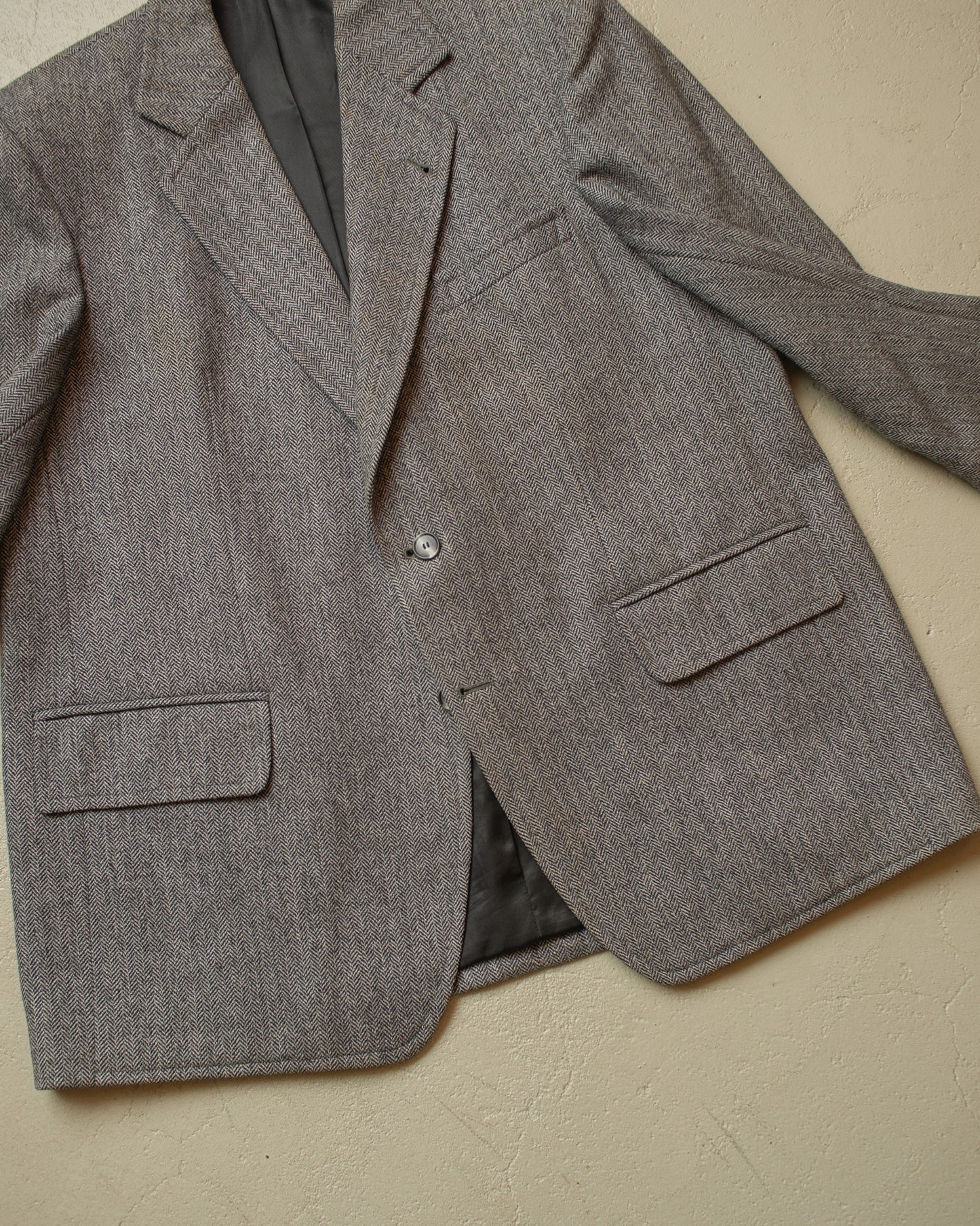 1940s German Herringbone Wool Suit Jacket grey - L/XL