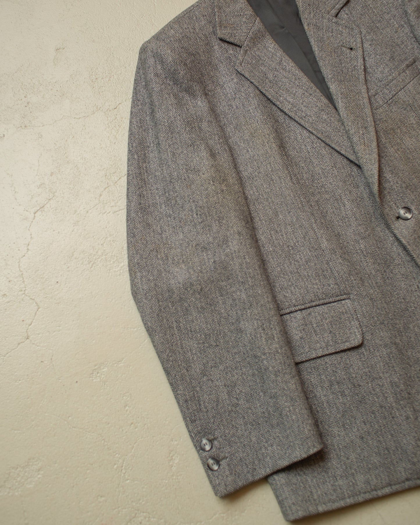 1940s German Herringbone Wool Suit Jacket grey - L/XL