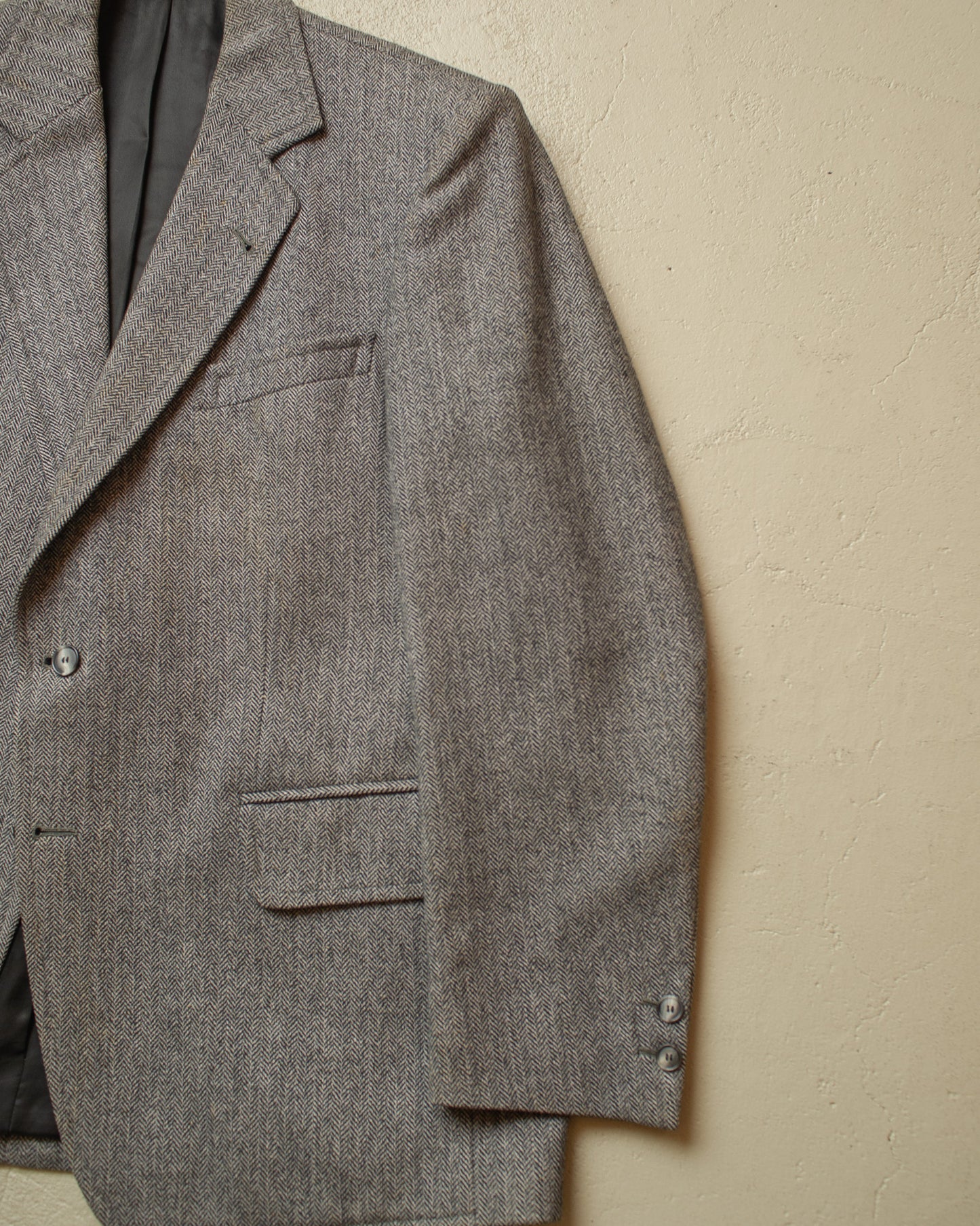 1940s German Herringbone Wool Suit Jacket grey - L/XL