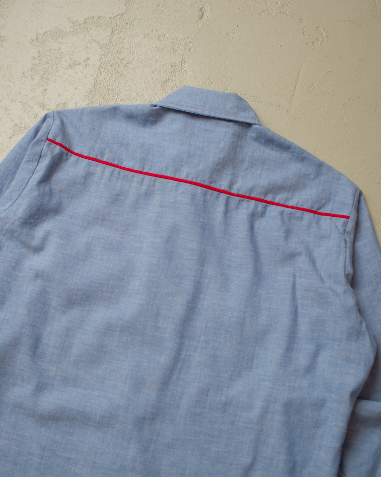1970s Hand Embroidered Pearl Snap Shirt blue - L