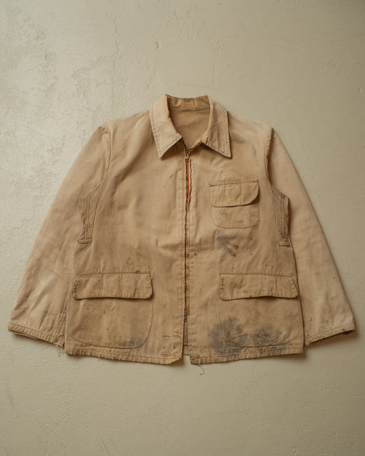 1950s/60s French distressed Canvas Jacket beige - L/XL
