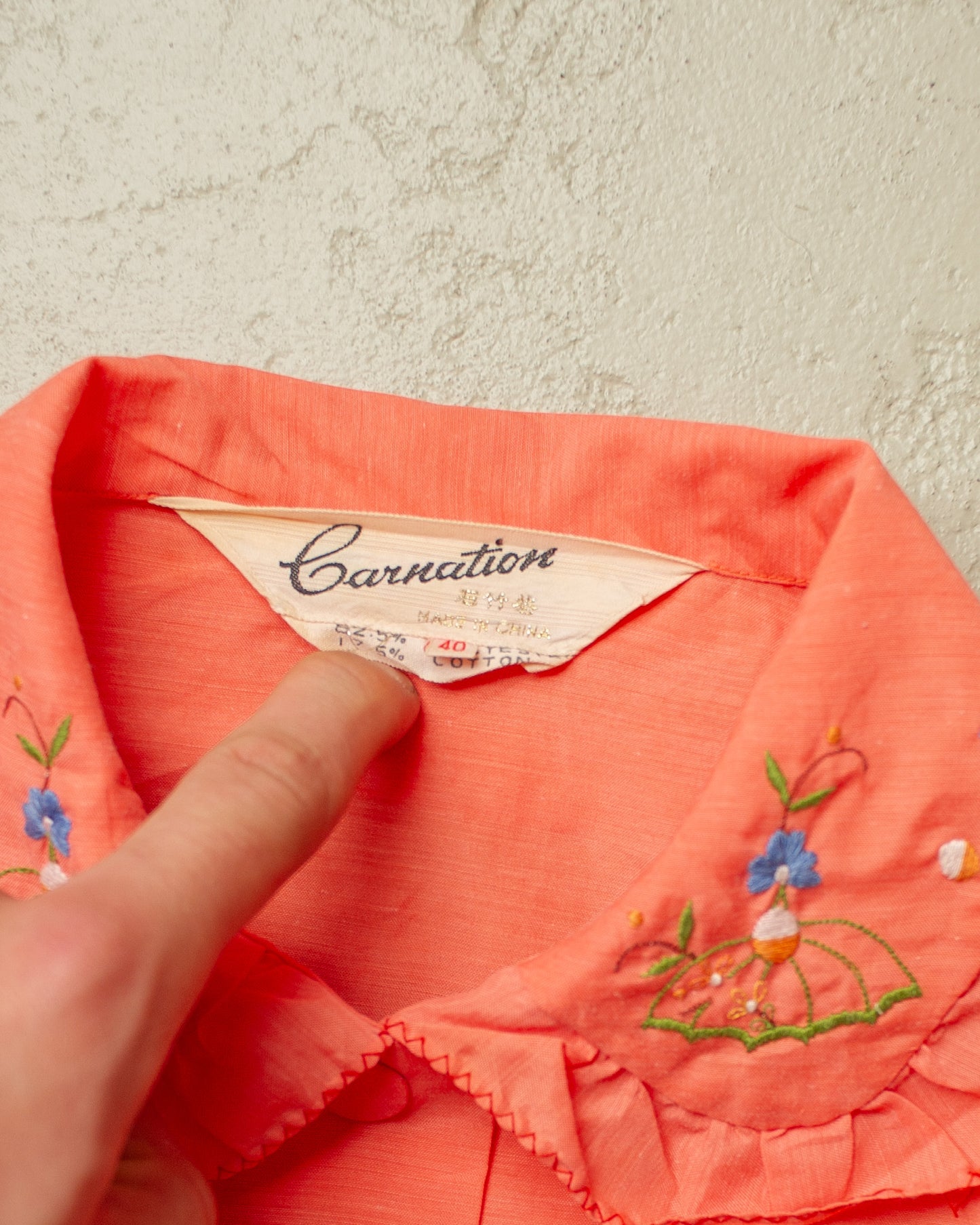 1970s Womens Carnation Flower Embroidered Dress - M/L