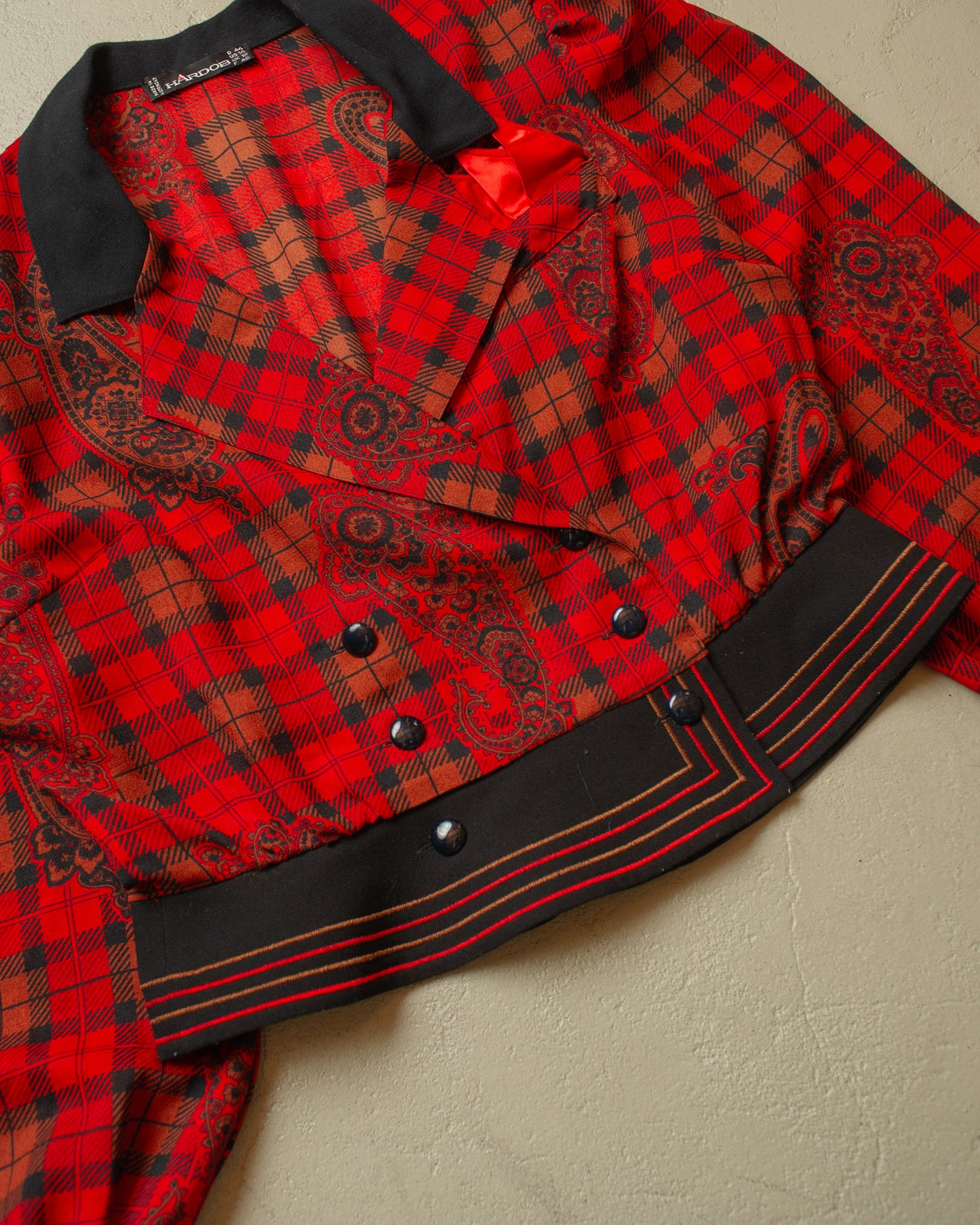 1980s Womens Hardob Paisley checkered Blouse red - XL