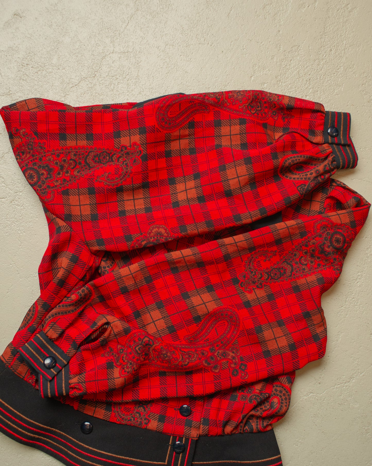1980s Womens Hardob Paisley checkered Blouse red - XL
