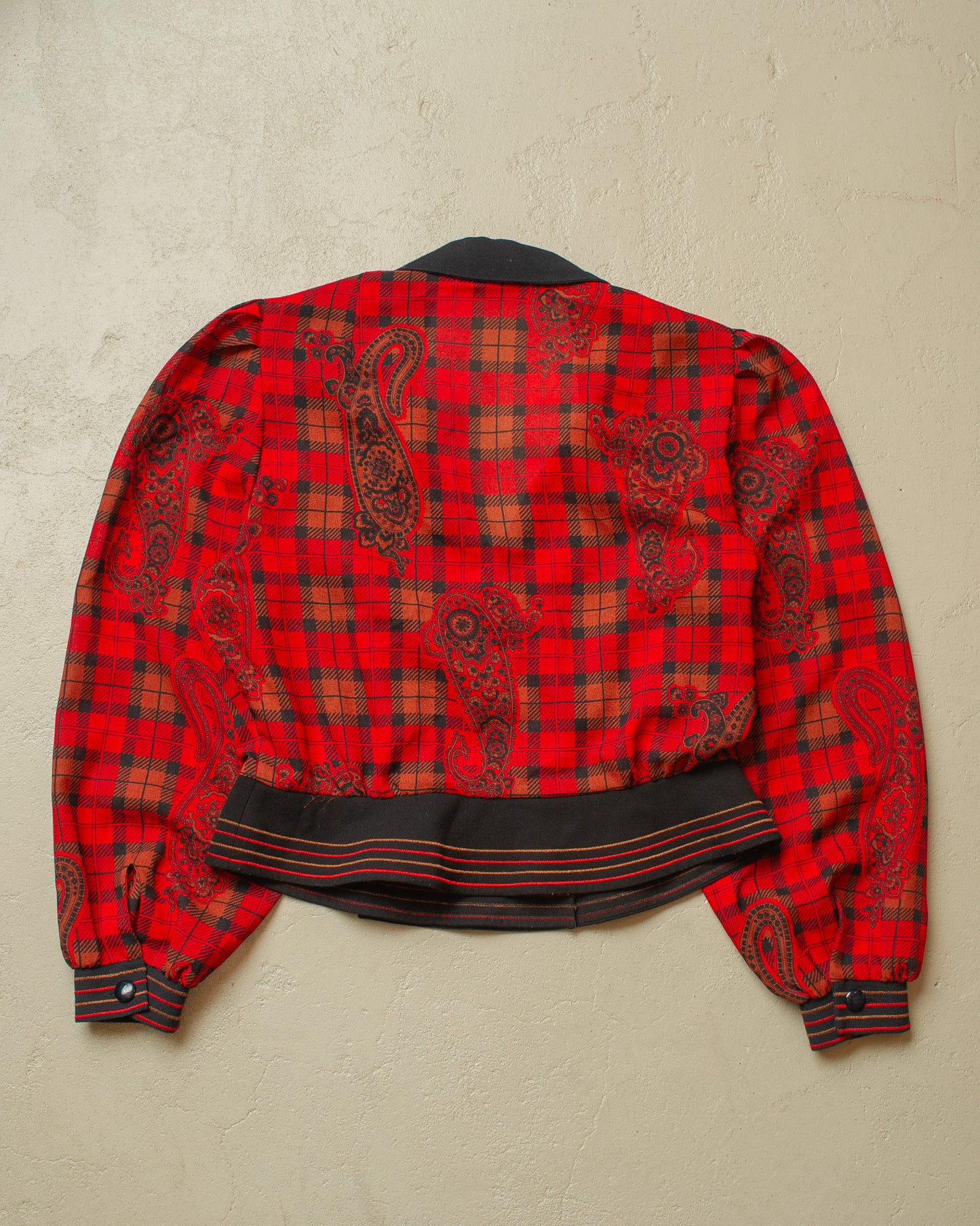 1980s Womens Hardob Paisley checkered Blouse red - XL