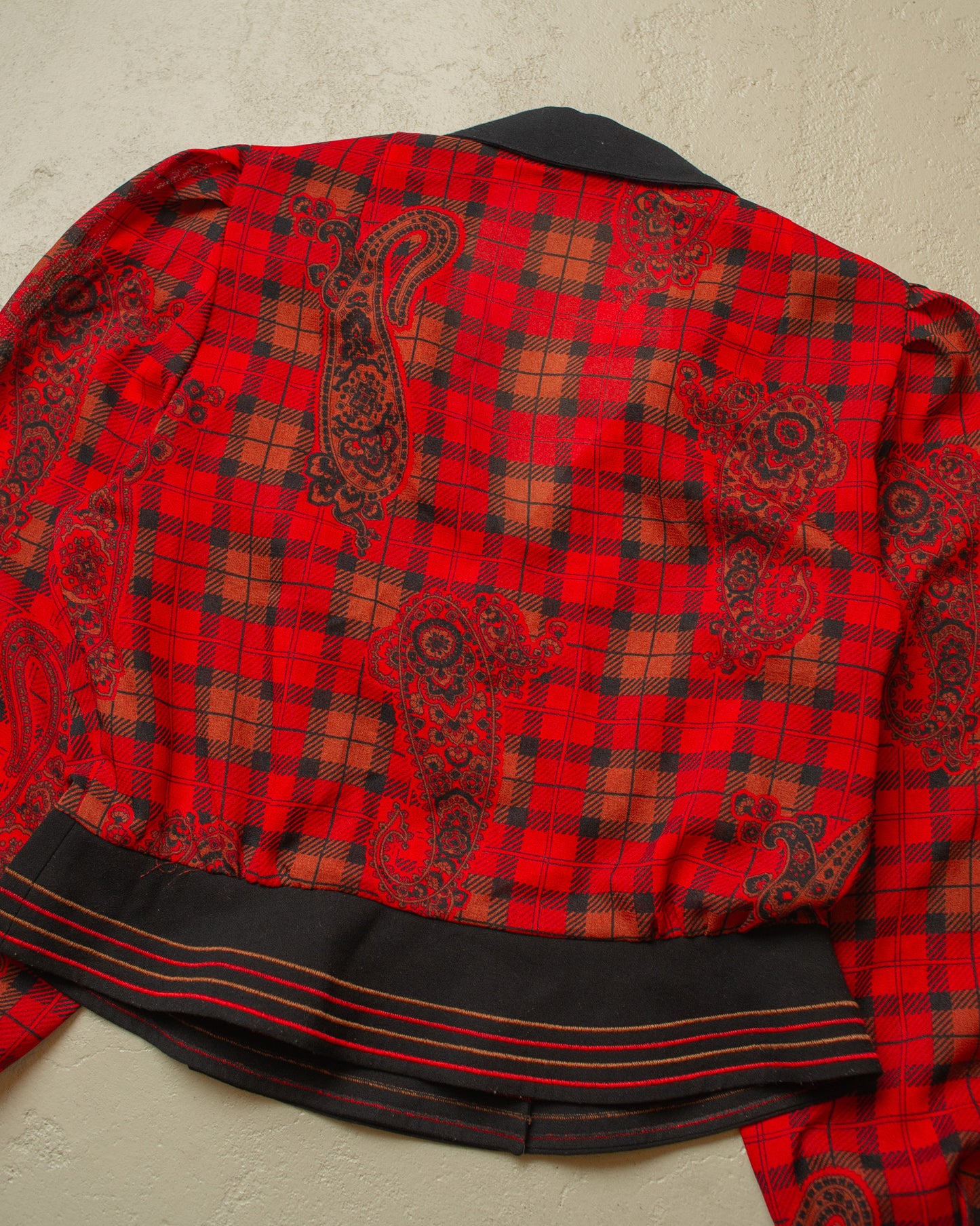 1980s Womens Hardob Paisley checkered Blouse red - XL