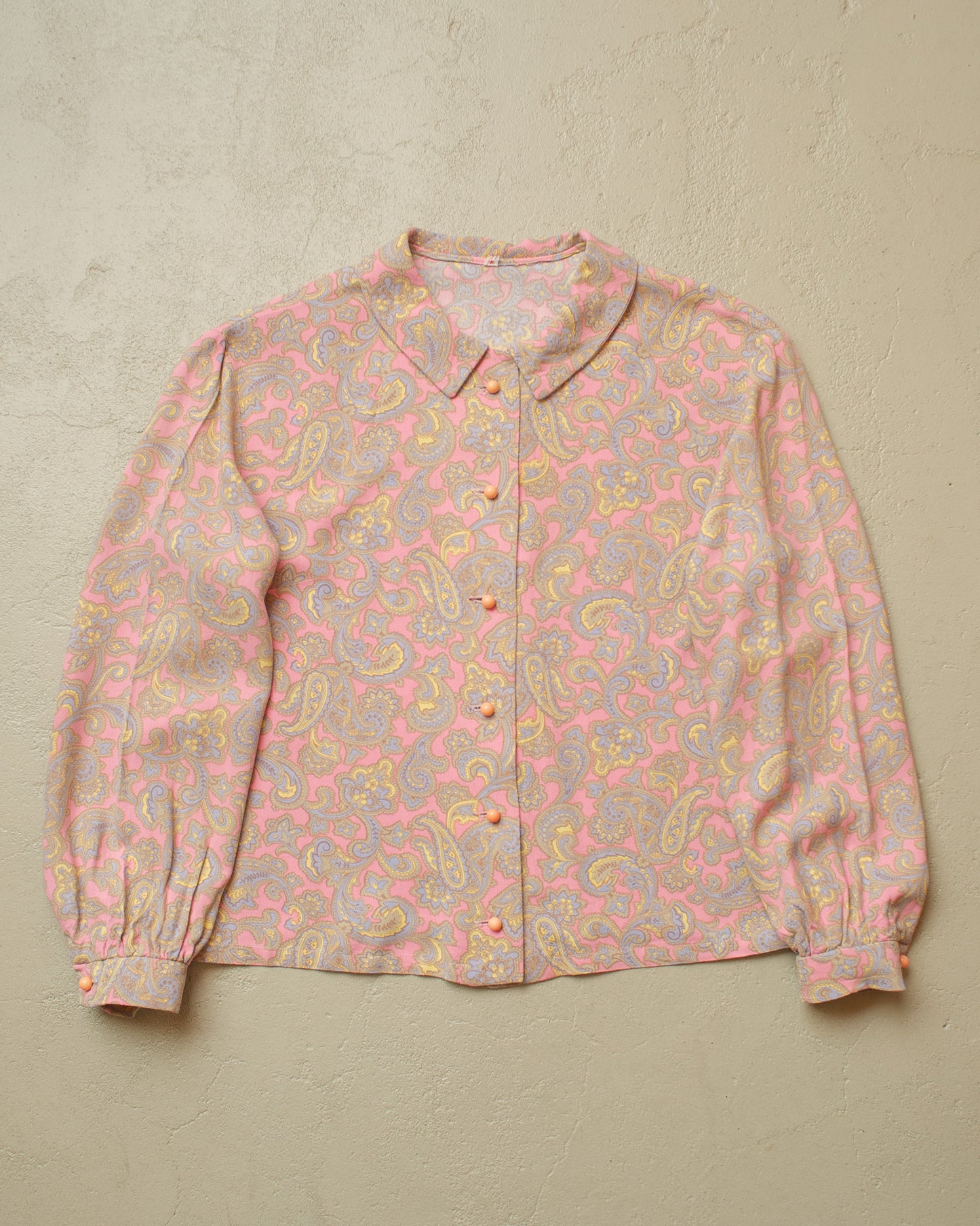1960s Womens Paisley Print Blouse pink - M