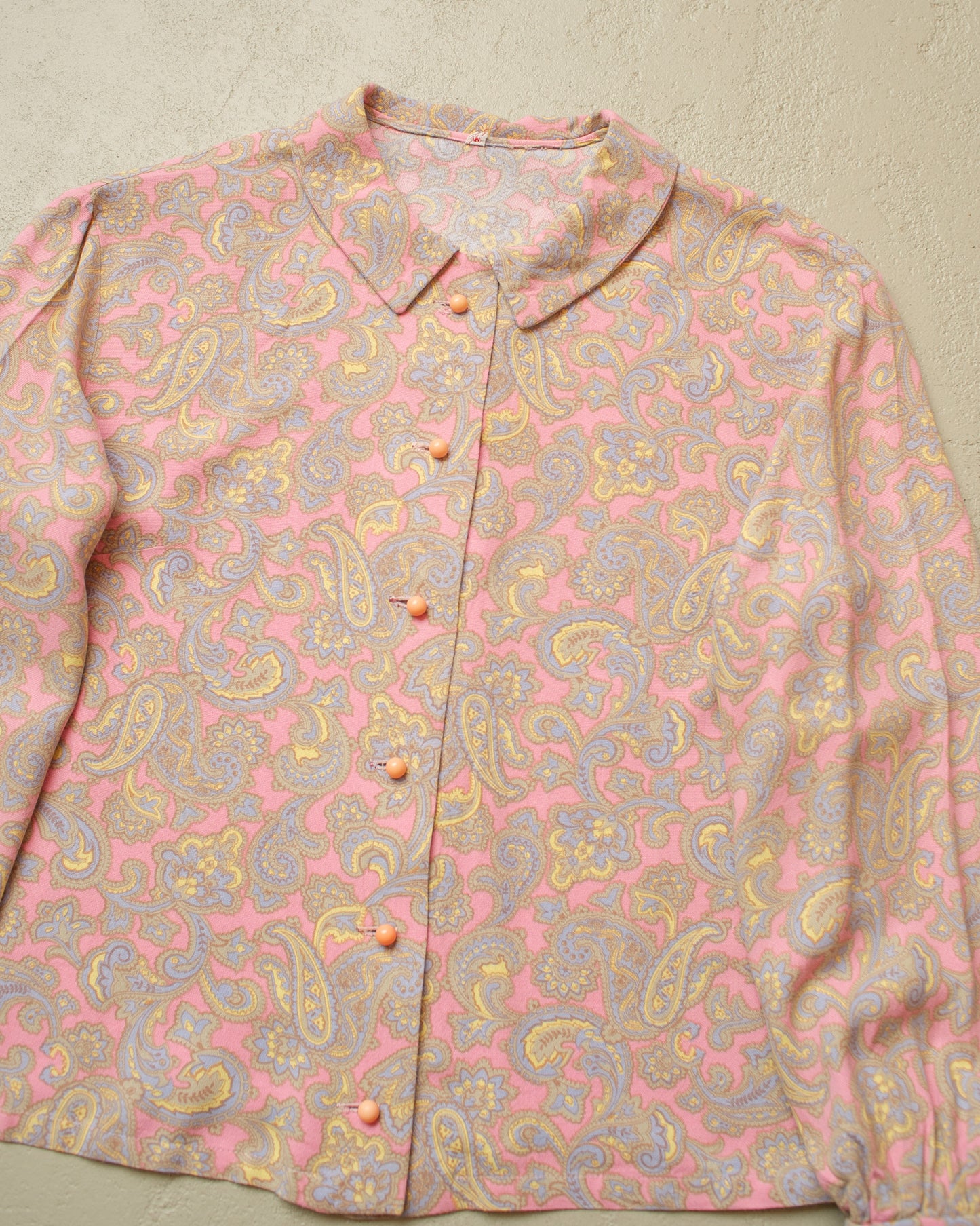 1960s Womens Paisley Print Blouse pink - M