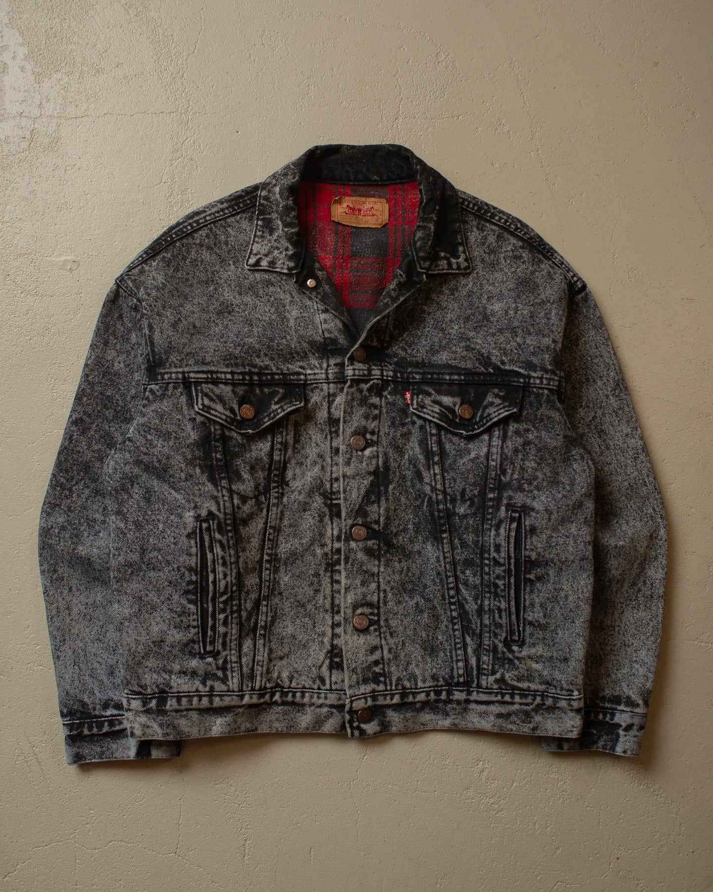 80s Levi`s Flannel Lined Denim Jacket black - M/L