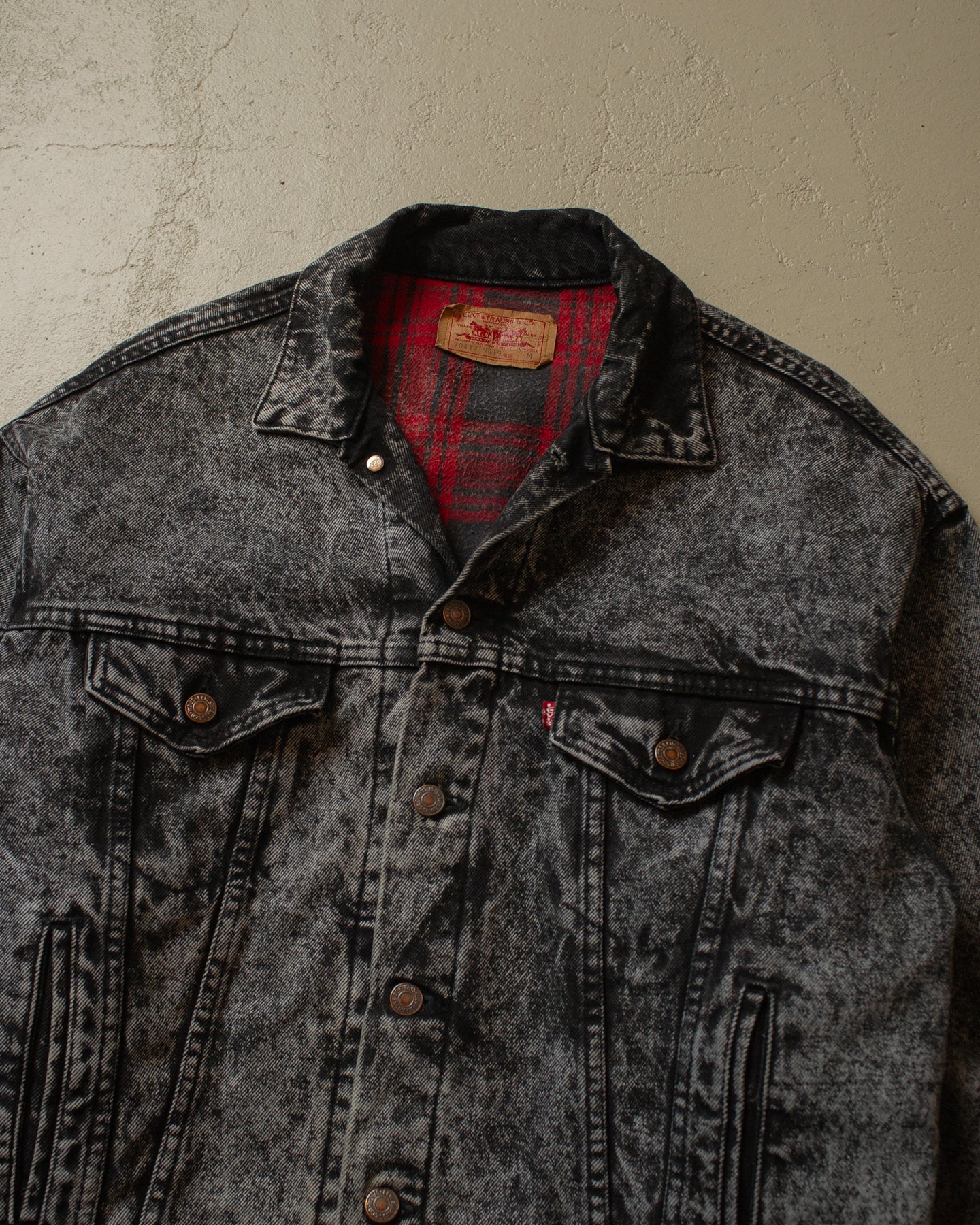 80s Levi`s Flannel Lined Denim Jacket black - M/L