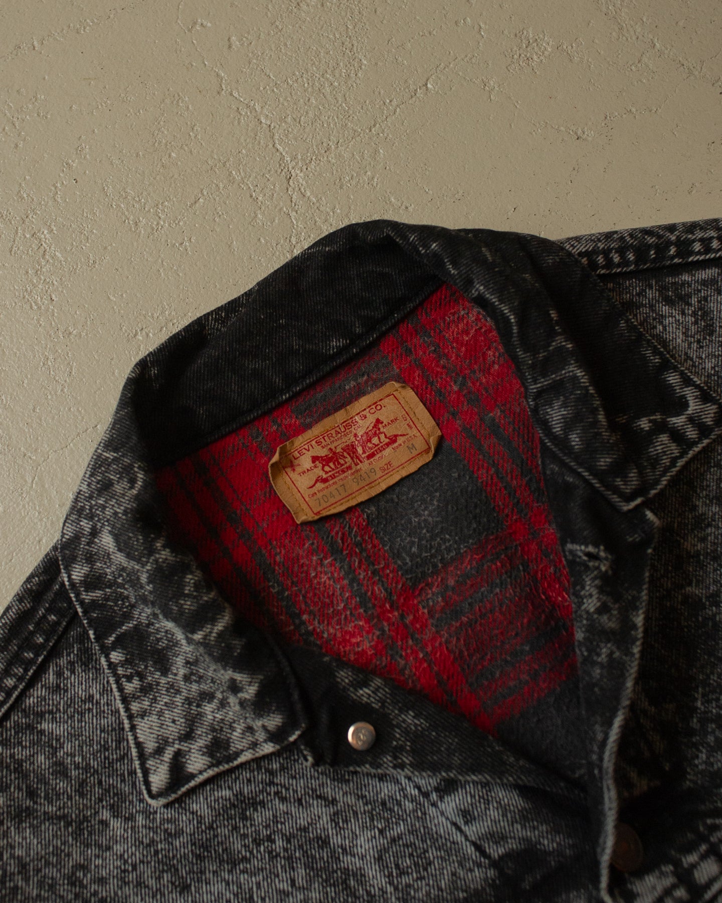 80s Levi`s Flannel Lined Denim Jacket black - M/L