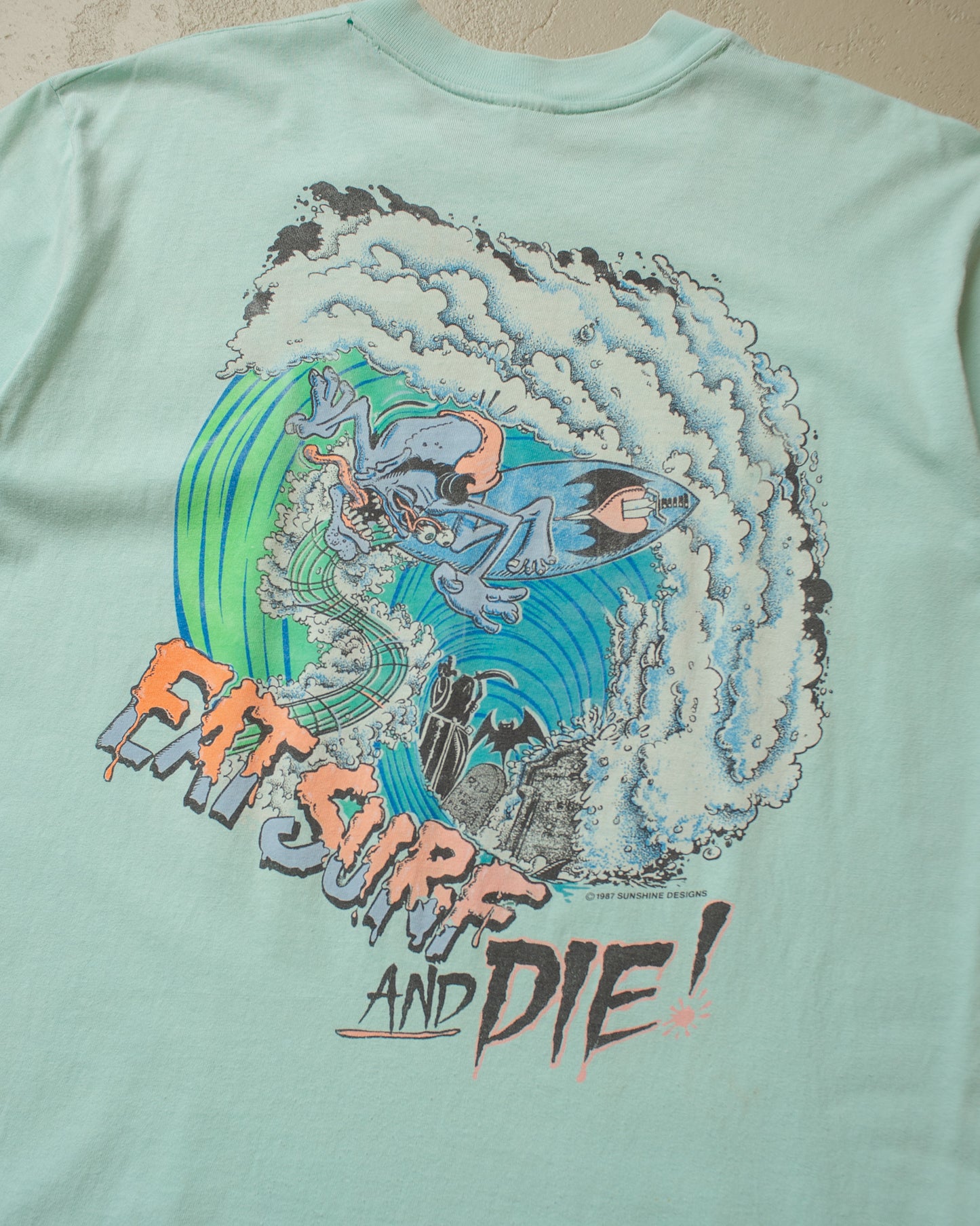 1987 Surfzoids "Eat Surf and Die" T-shirt green/blue - L
