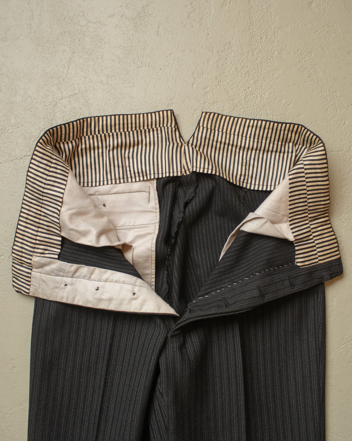 1940s German Fishtail striped Morning Suit Pants black - W33 L28