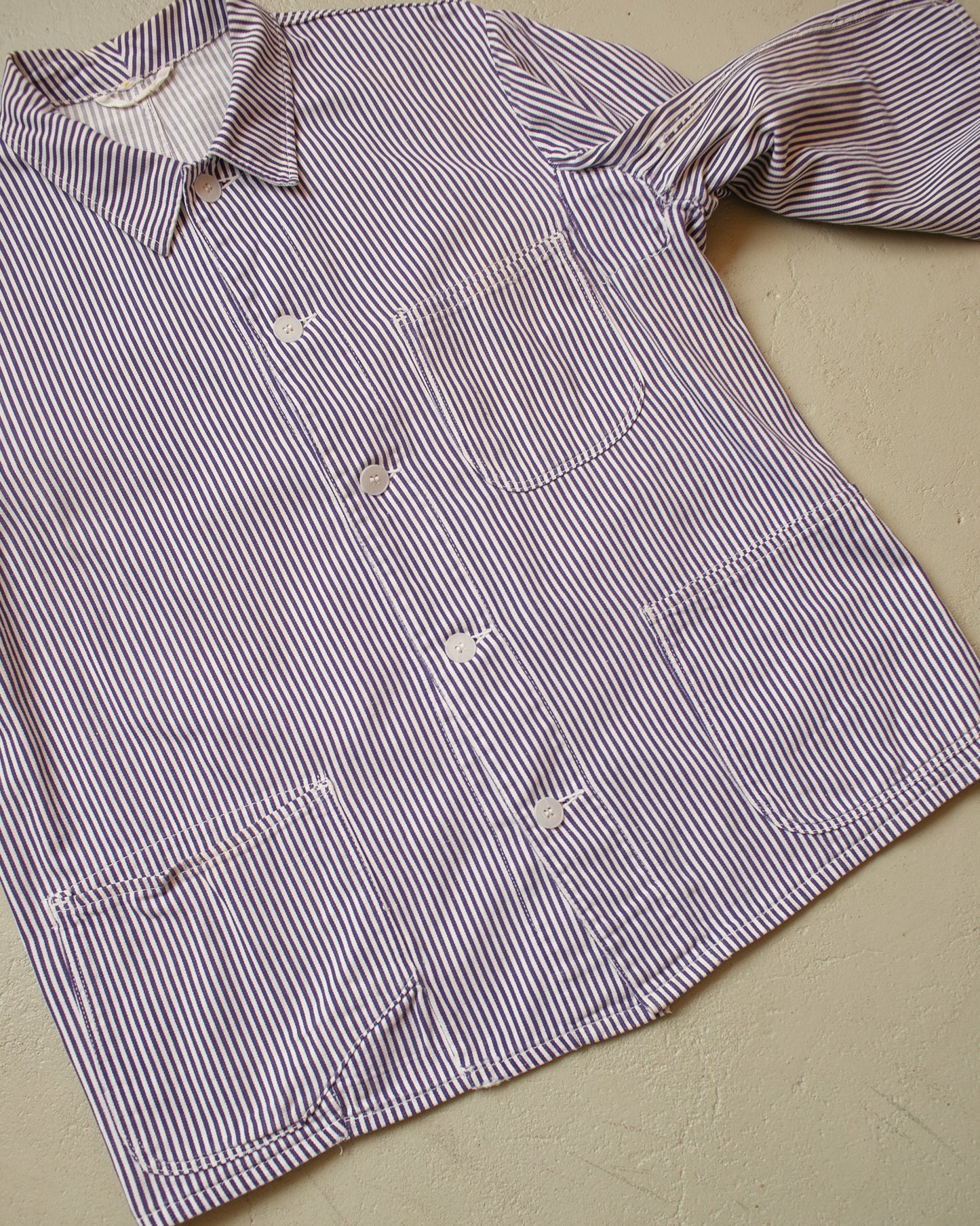 1950s German Greiff "Metzgerjacke" Butcher striped Work Jacket blue - L/XL