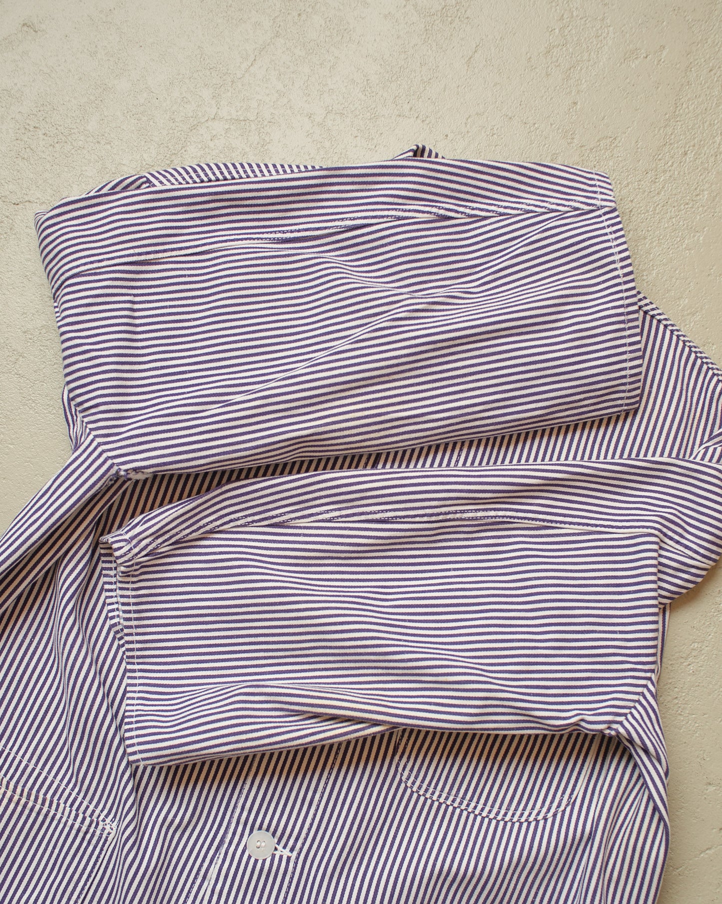 1950s German Greiff "Metzgerjacke" Butcher striped Work Jacket blue - L/XL