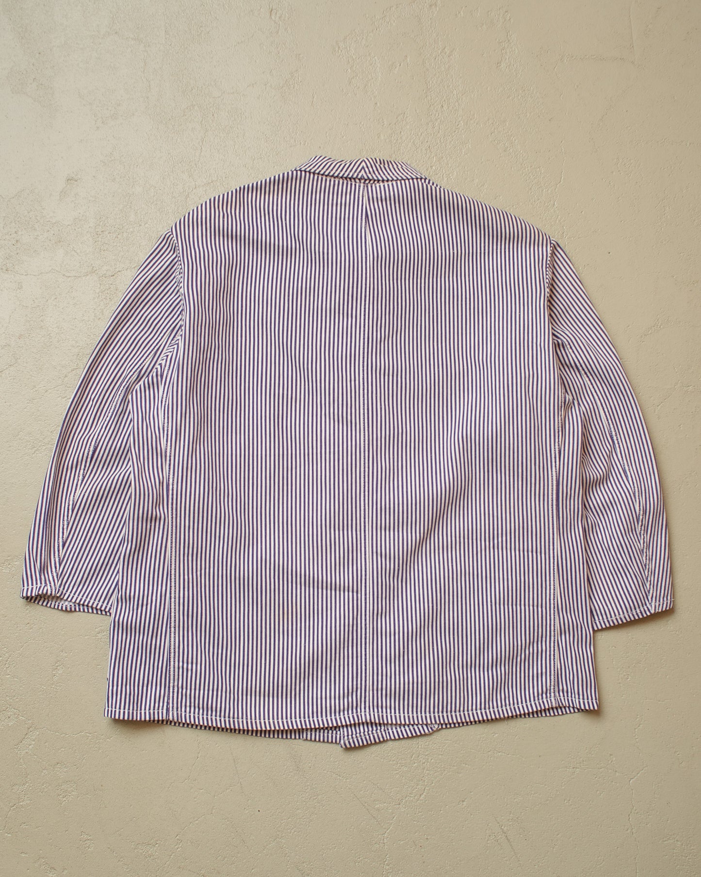 1950s German Greiff "Metzgerjacke" Butcher striped Work Jacket blue - L/XL