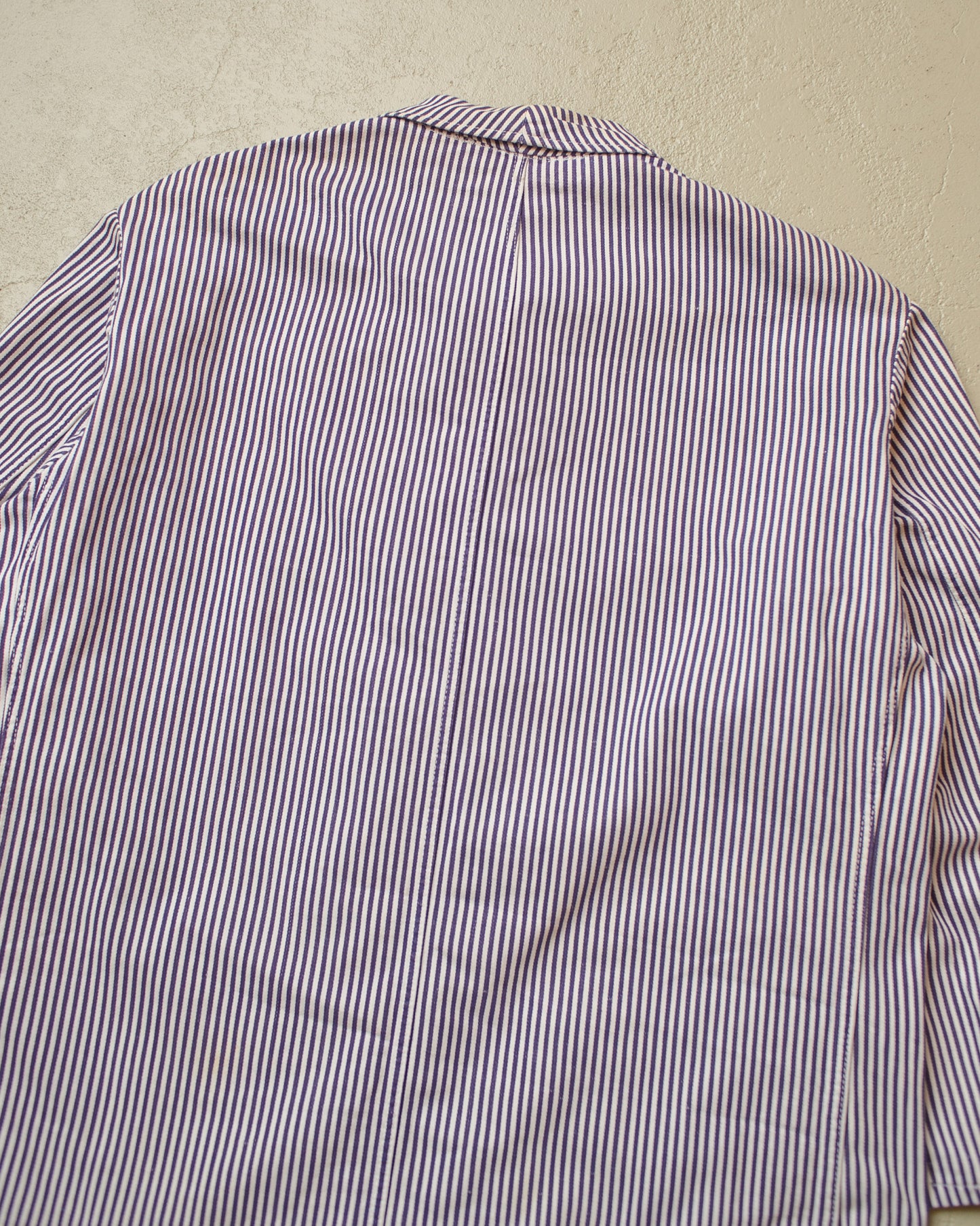 1950s German Greiff "Metzgerjacke" Butcher striped Work Jacket blue - L/XL