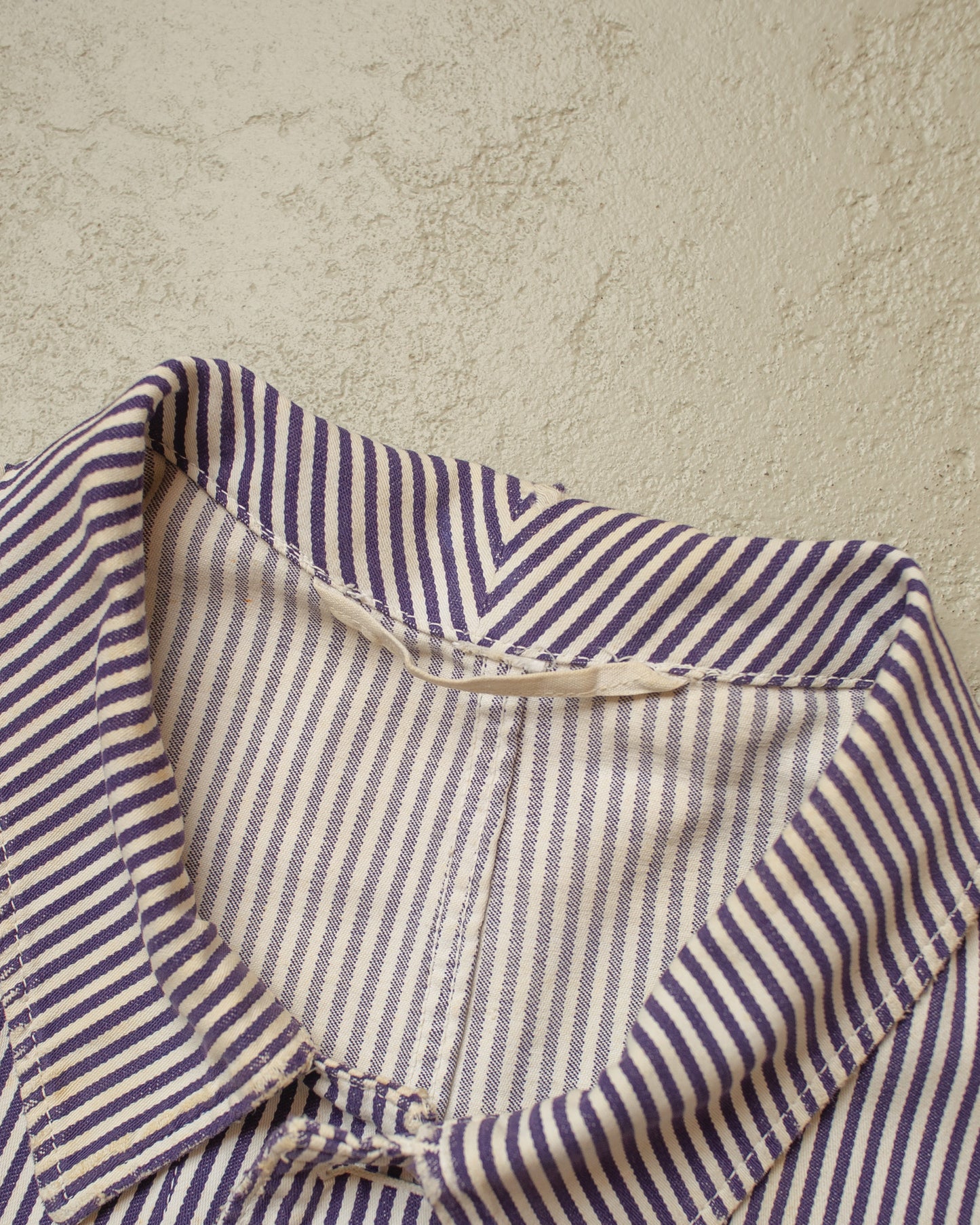 1950s distressed German Greiff "Metzgerjacke" Butcher striped Work Jacket blue - XL
