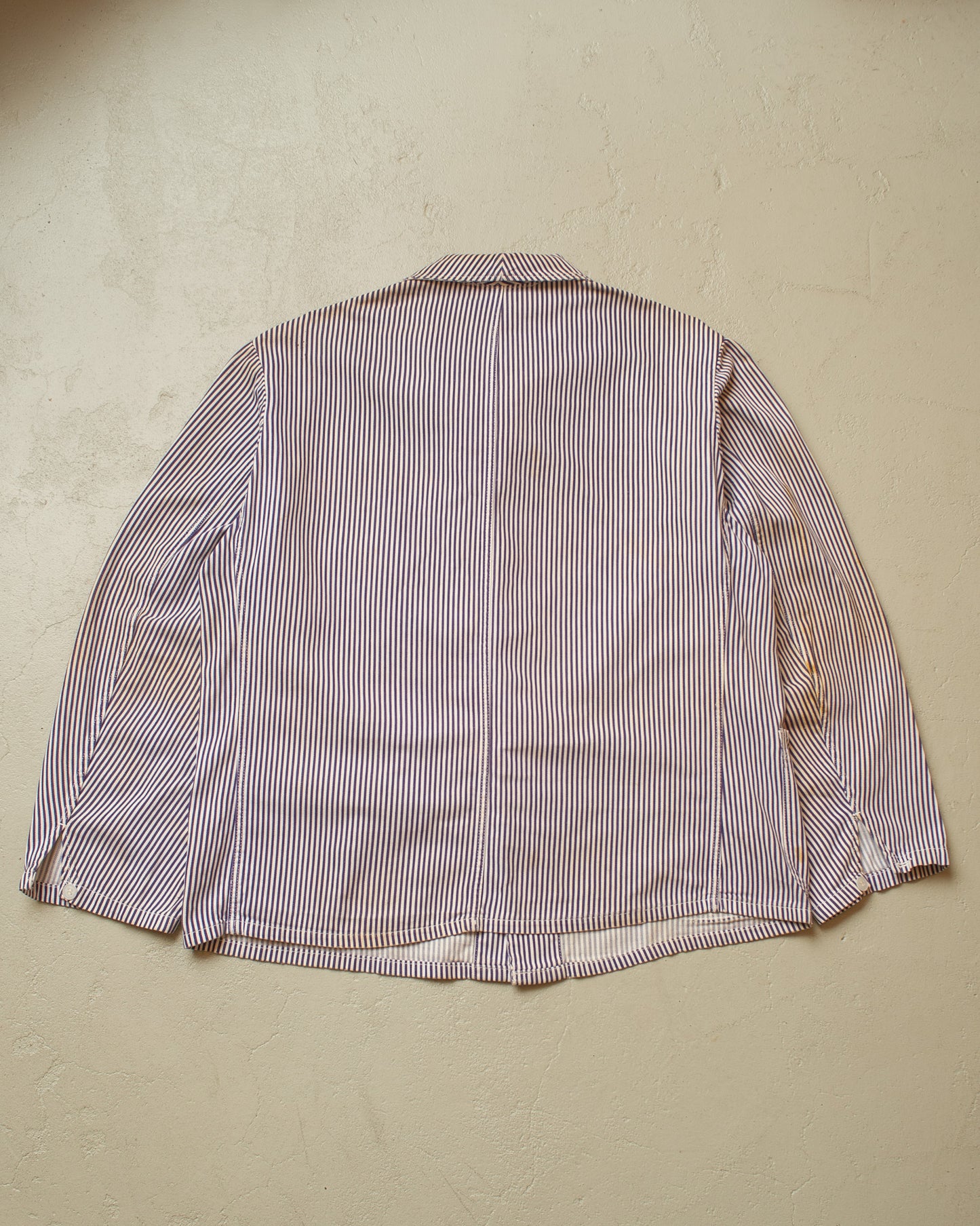 1950s distressed German Greiff "Metzgerjacke" Butcher striped Work Jacket blue - XL