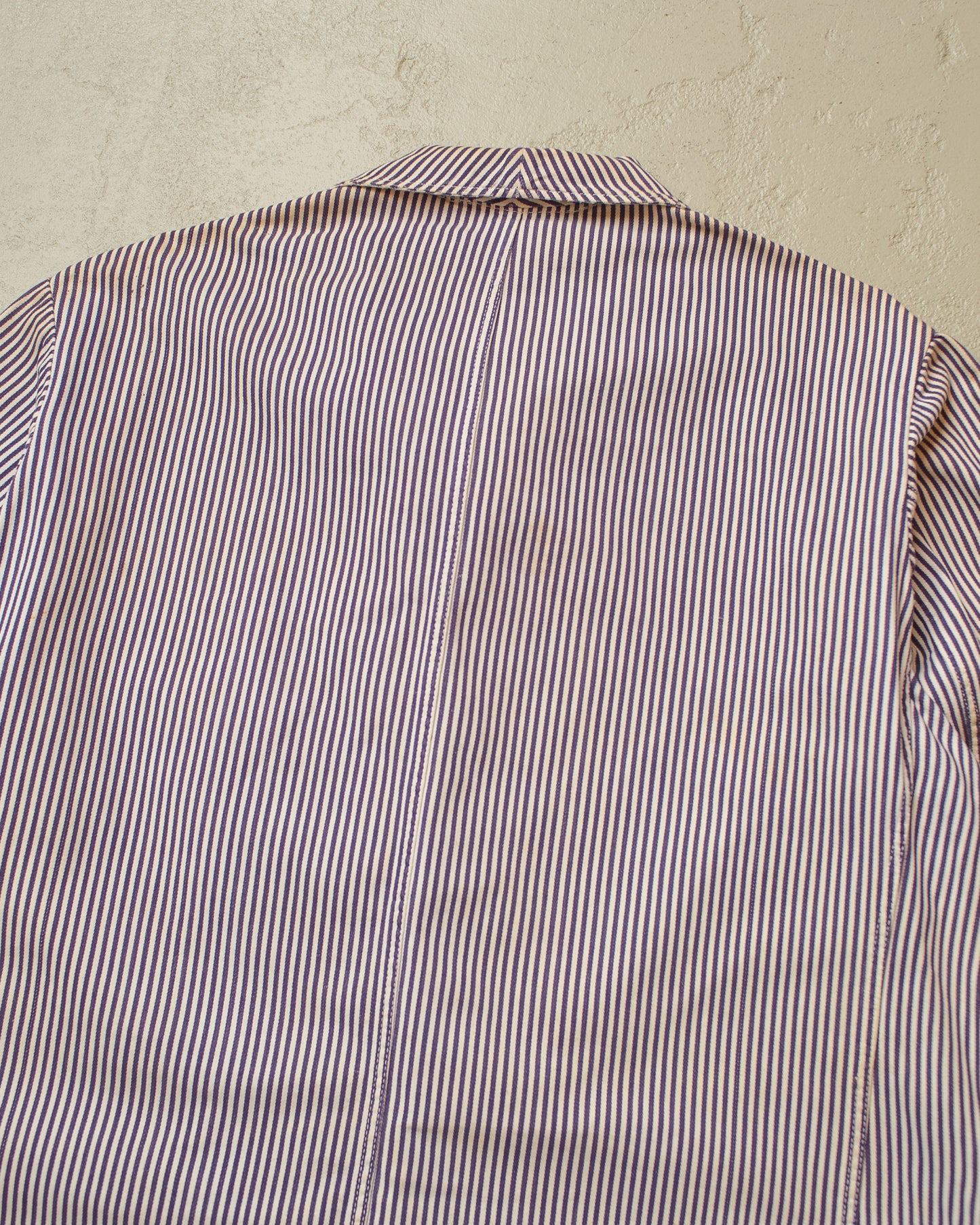 1950s distressed German Greiff "Metzgerjacke" Butcher striped Work Jacket blue - XL