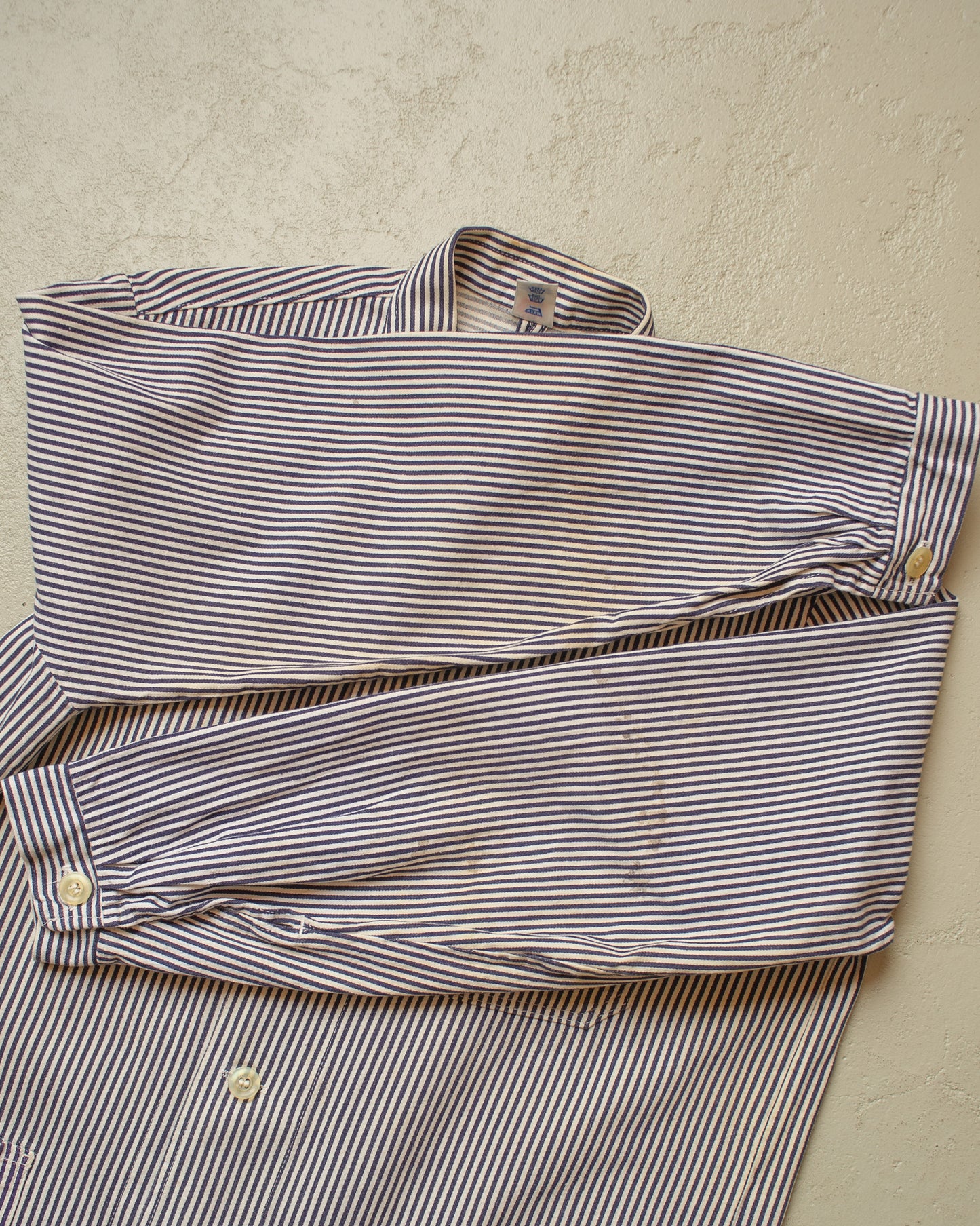 1960s German Karba "Metzgerjacke" Butcher striped Work Jacket blue - L/XL