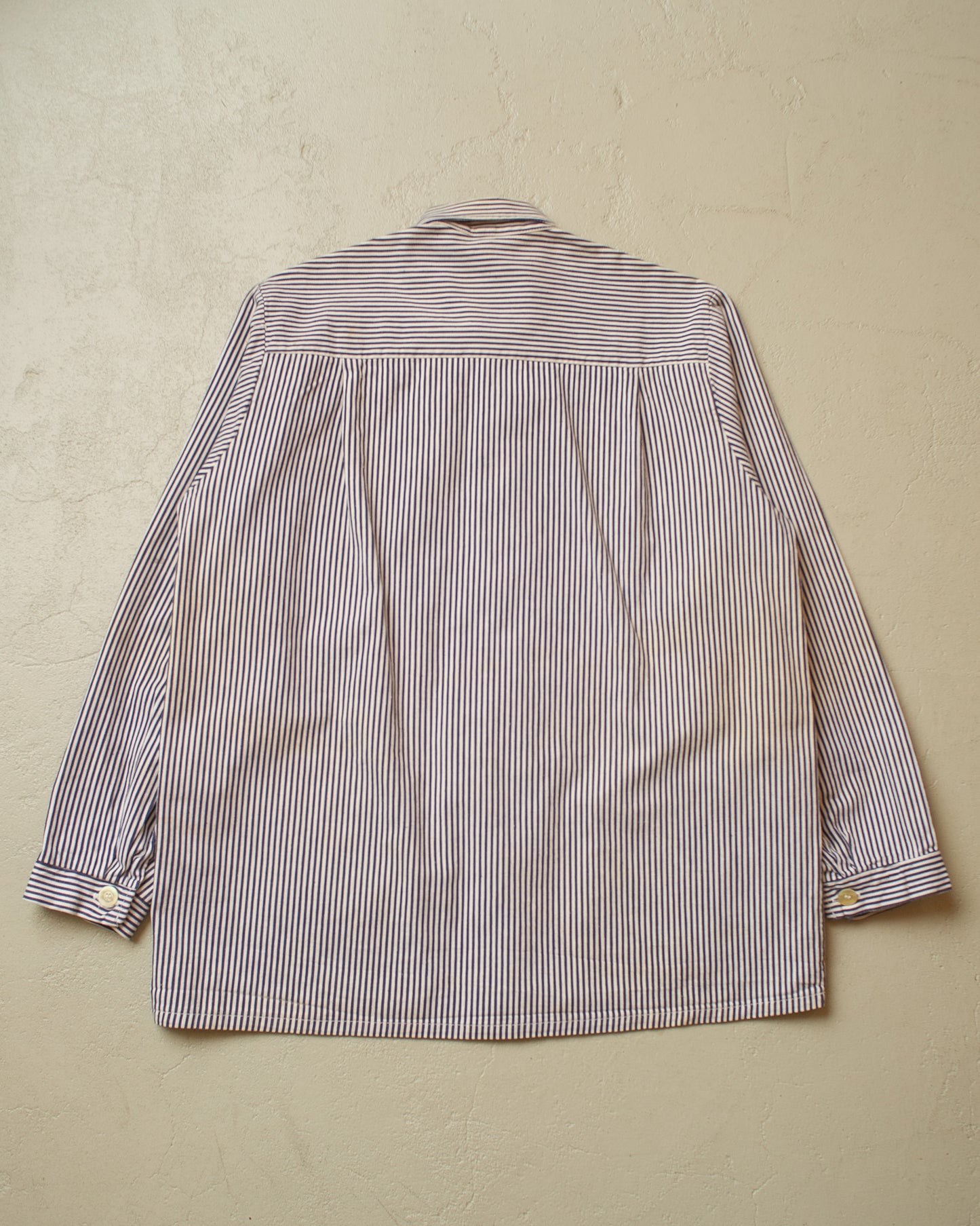1960s German Karba "Metzgerjacke" Butcher striped Work Jacket blue - L/XL