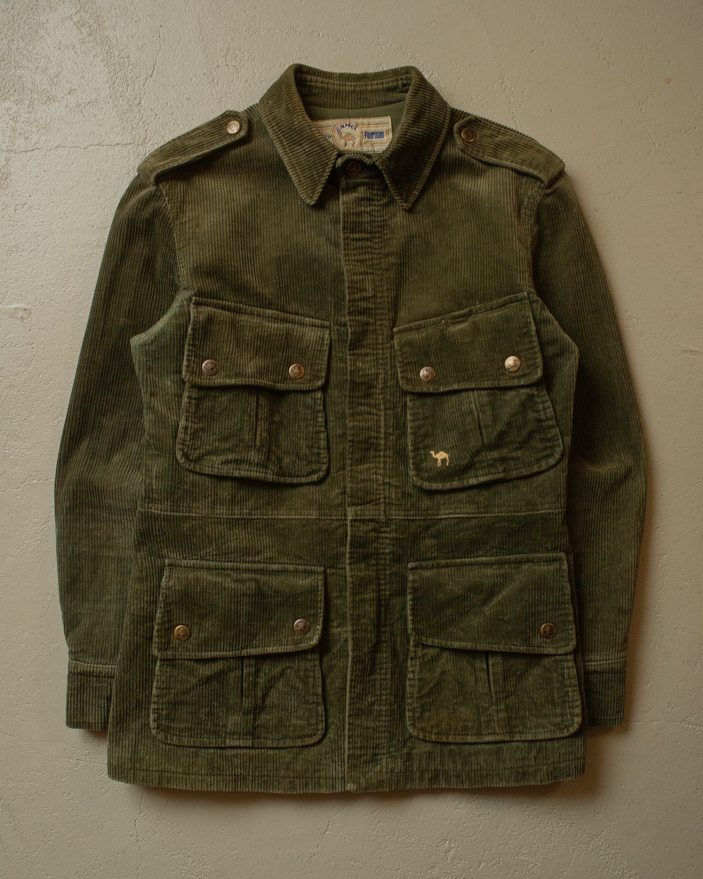 1990s Camel Corduroy Safari Jacket khaki - S/M