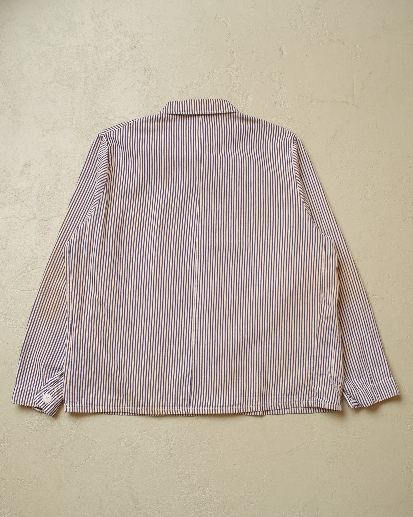 1960s/70s German "Metzgerjacke" Butcher striped Work Jacket blue - L/XL