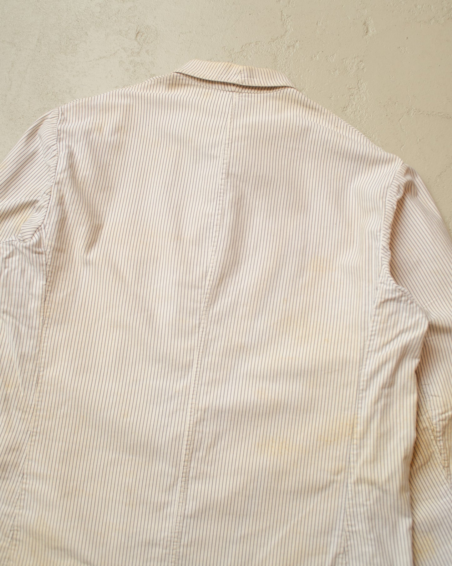 1950s/60s distressed German "Metzgerjacke" Butcher striped Work Jacket white - L