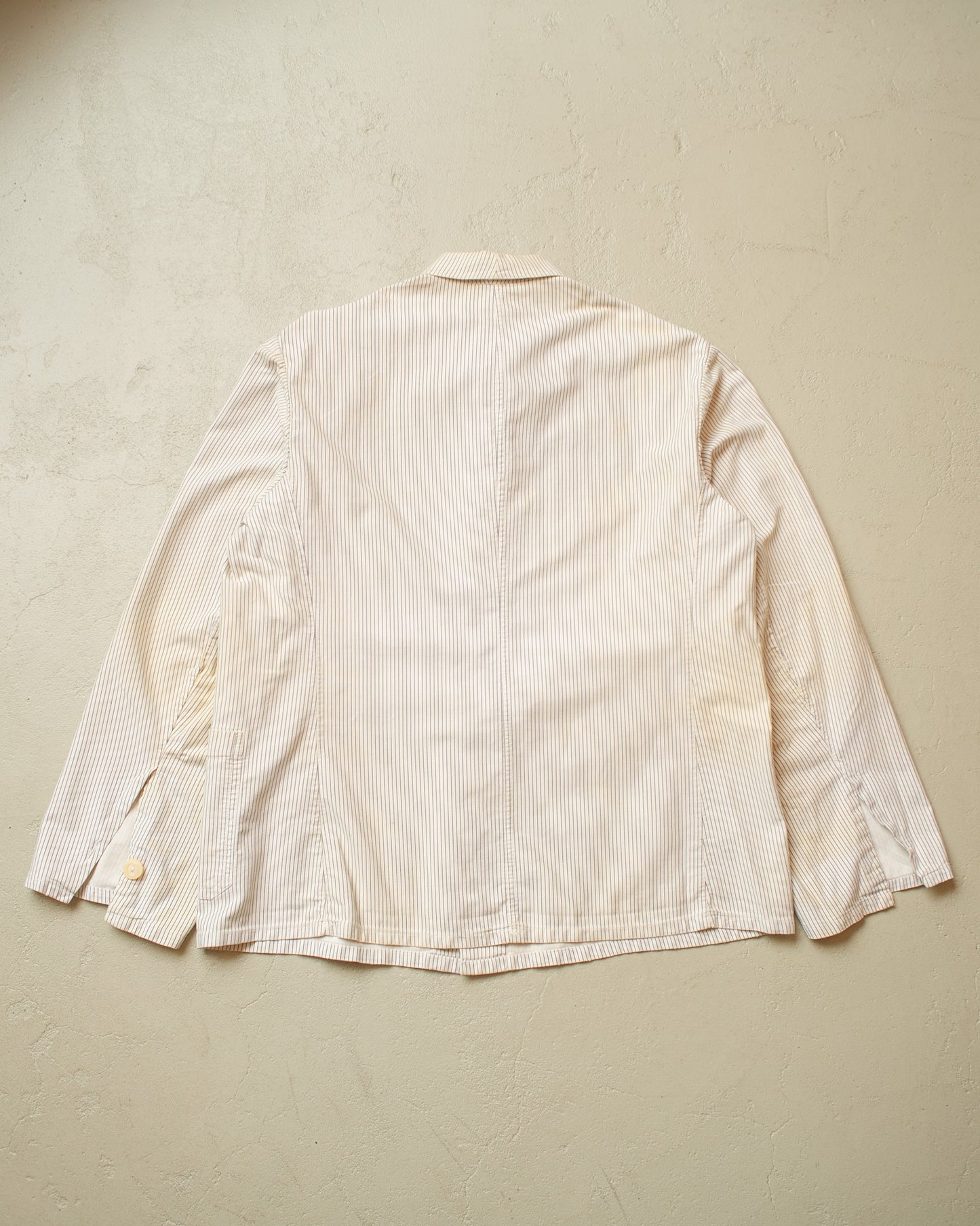 1950s/60s distressed German "Metzgerjacke" Butcher striped Work Jacket white - L/XL